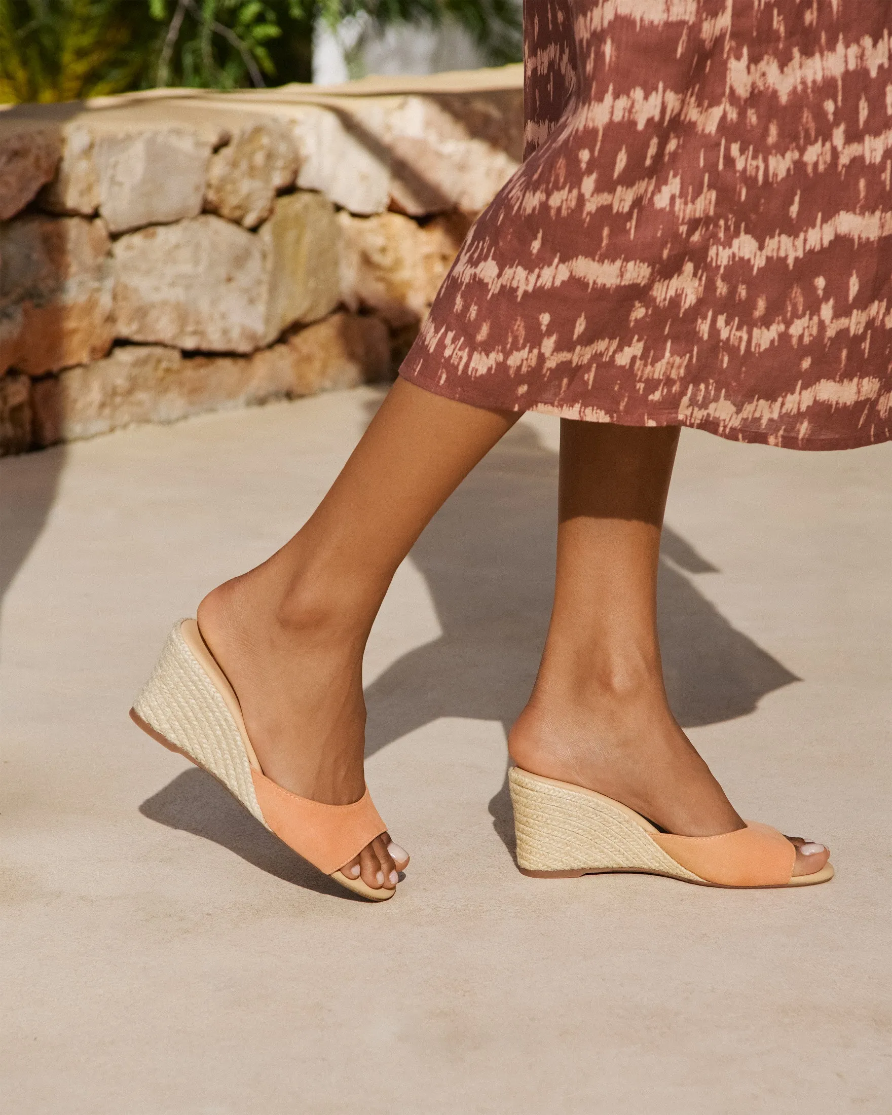 Soft Suede Mule Wedge Espadrilles - W26WZ - Hamptons Island Peach