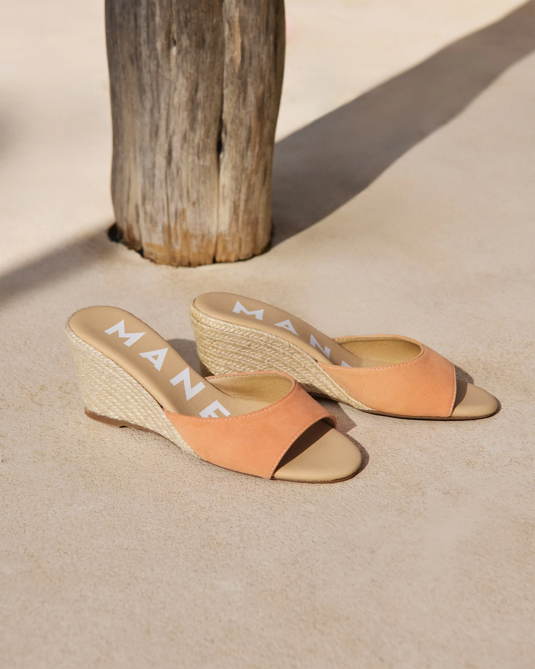 Soft Suede Mule Wedge Espadrilles - W26WZ - Hamptons Island Peach