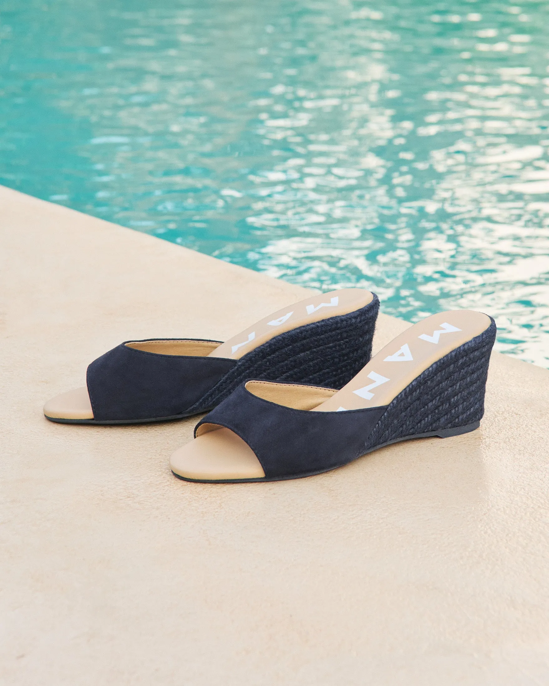 Soft Suede Mule Wedge Espadrilles - W30WZ - Hamptons Patriot Blue On Tone