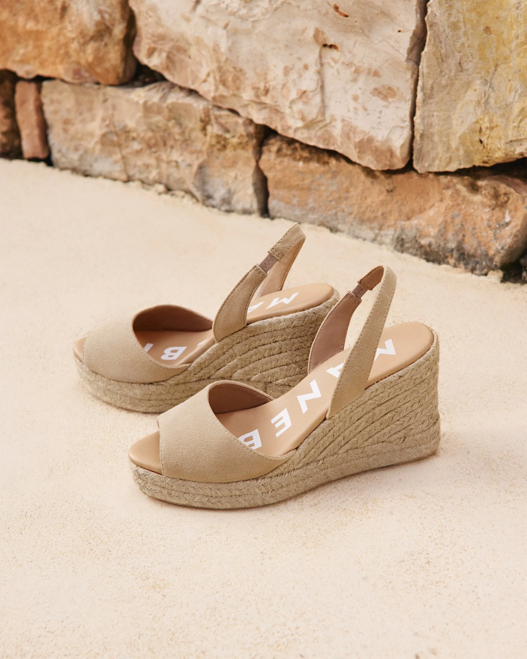 Soft Suede Slingback Wedge Espadrilles - M11WC - Hamptons Champagne Beige