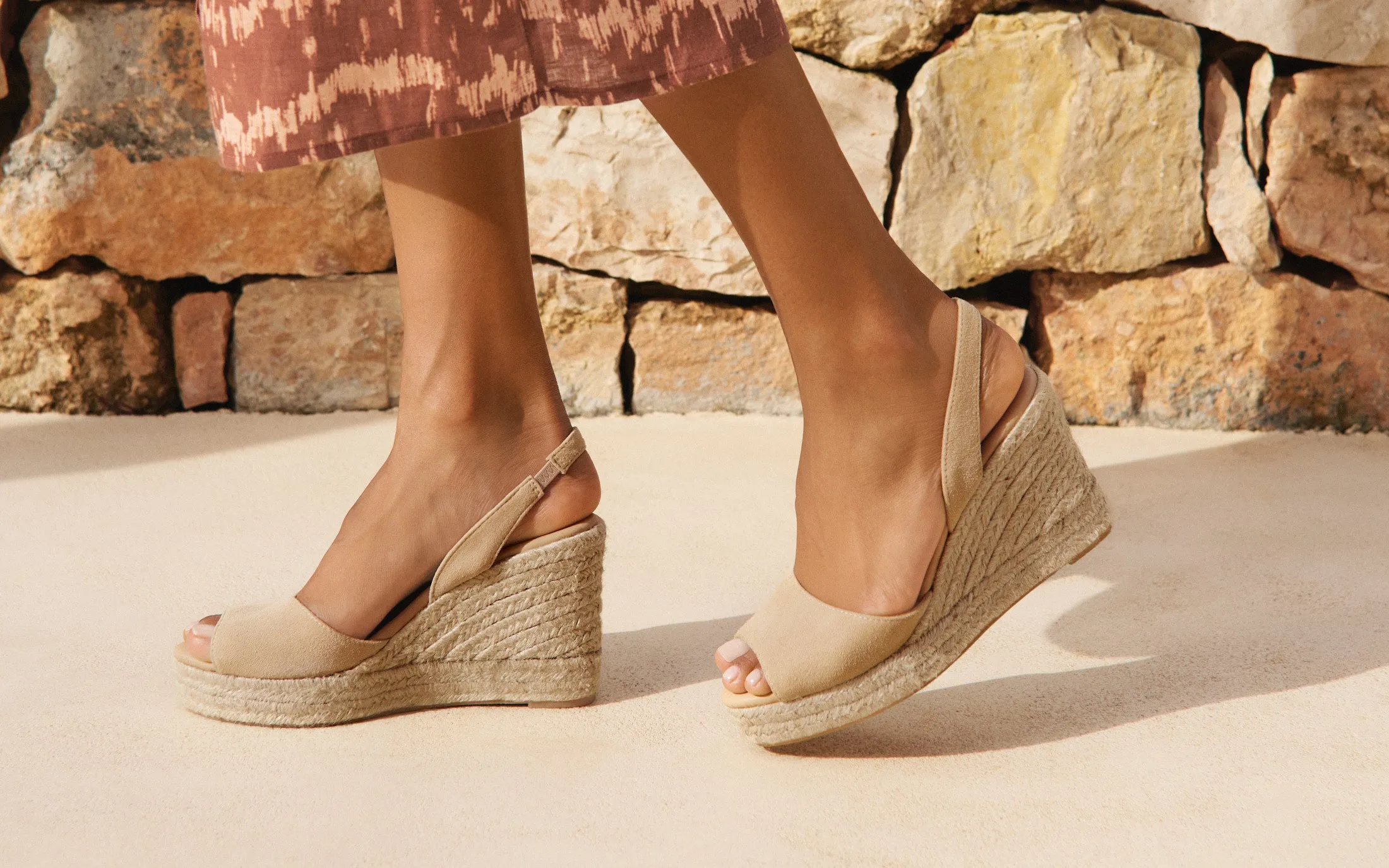 Soft Suede Slingback Wedge Espadrilles - M11WC - Hamptons Champagne Beige