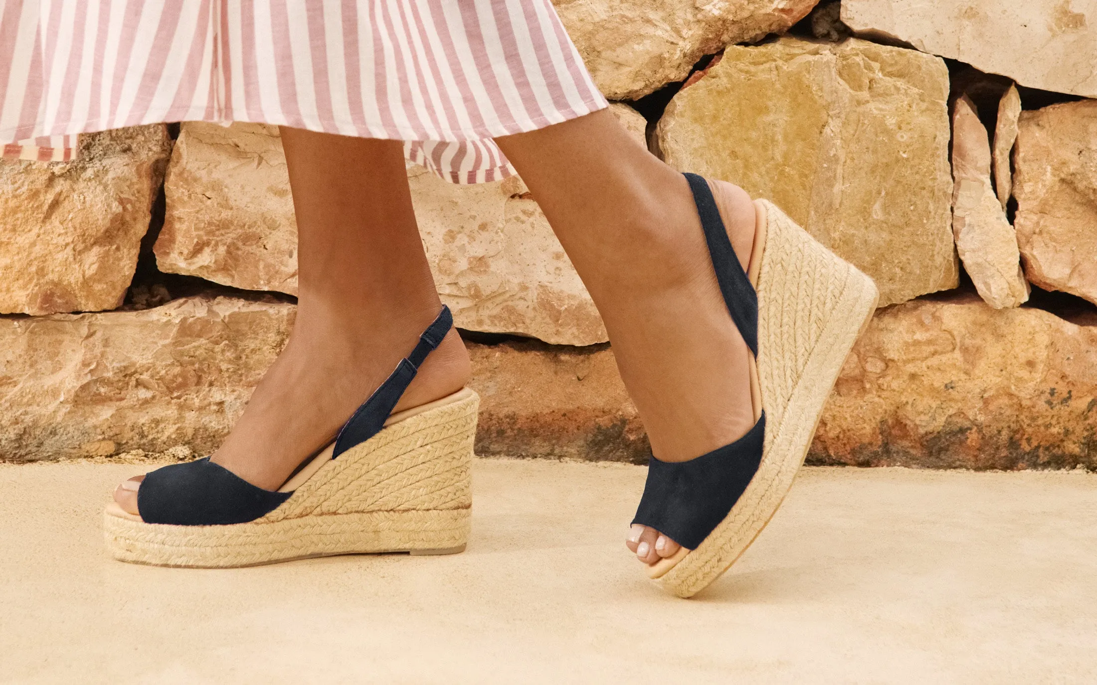 Soft Suede Slingback Wedge Espadrilles - M15WC - Hamptons Patriot Blue