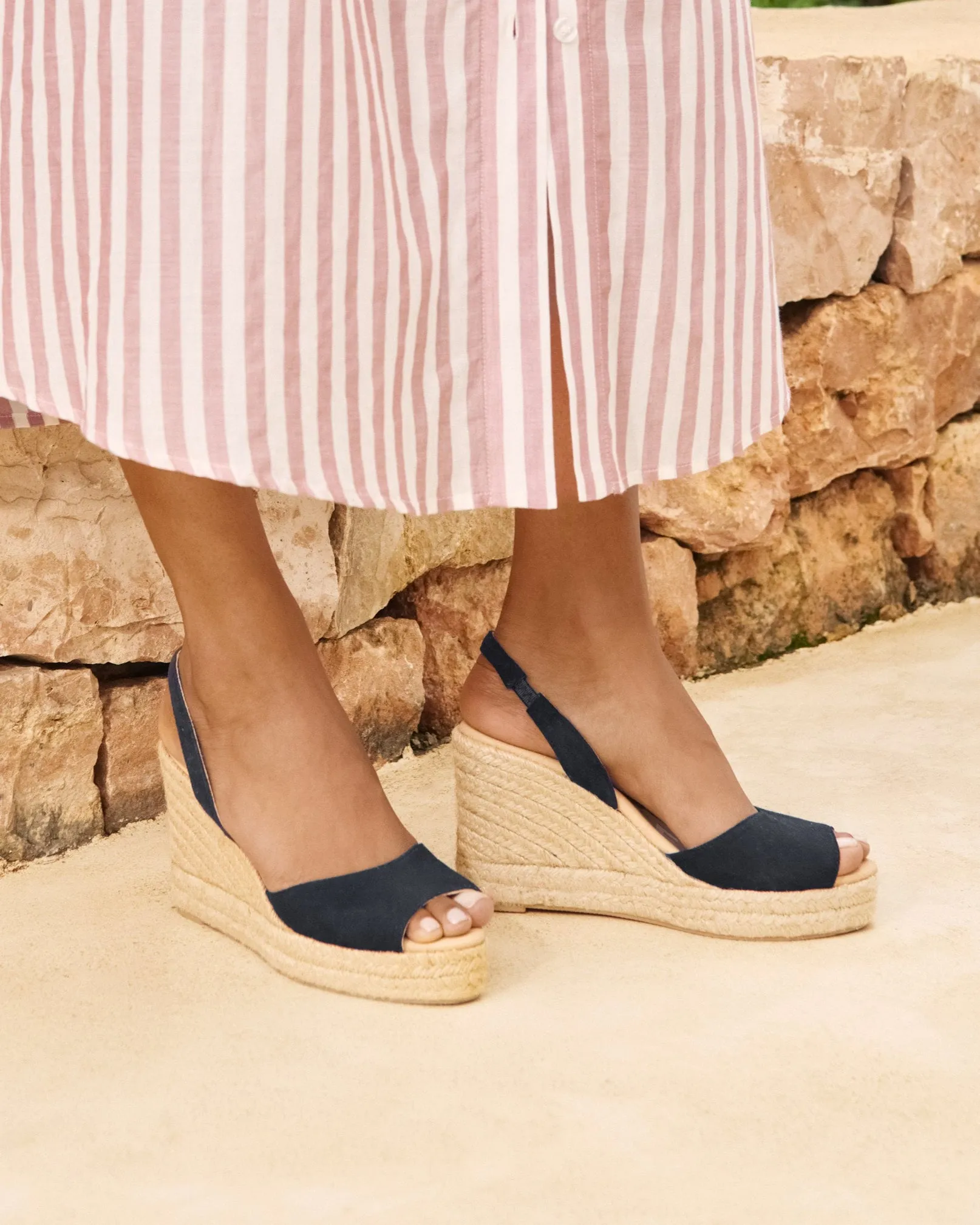 Soft Suede Slingback Wedge Espadrilles - M15WC - Hamptons Patriot Blue