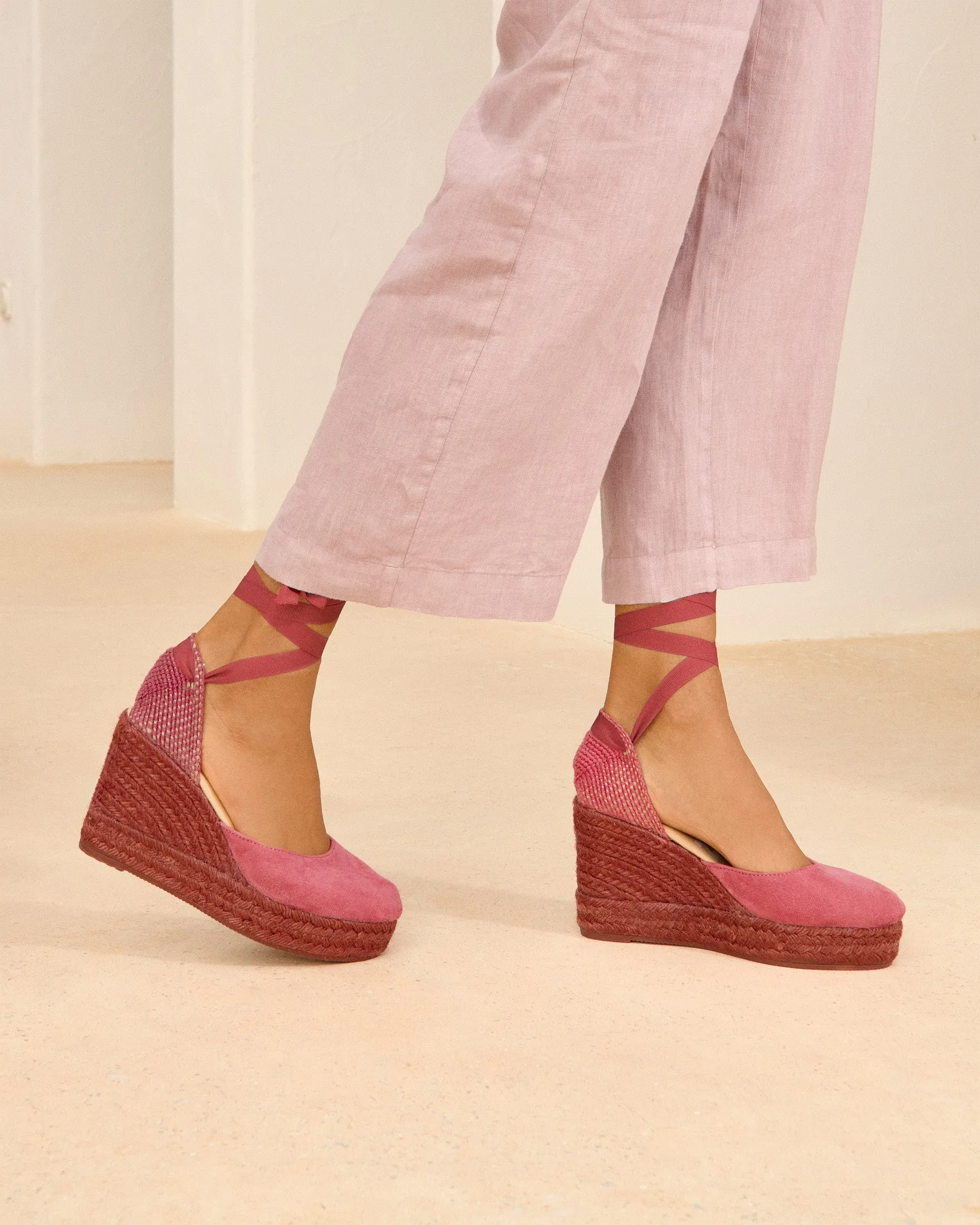 Soft Suede Wedge Espadrilles - W21WV - Hamptons Terracotta On Tone