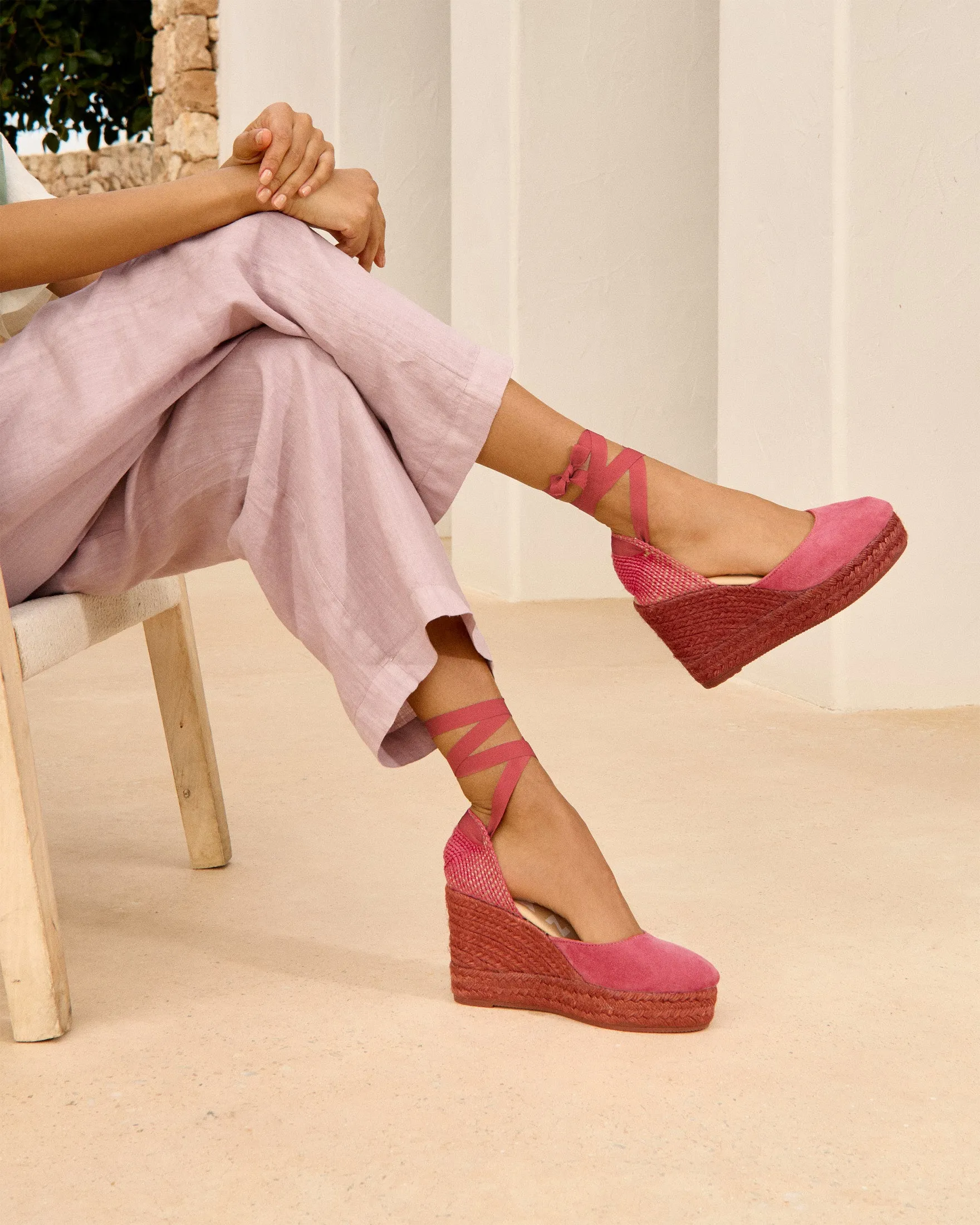 Soft Suede Wedge Espadrilles - W21WV - Hamptons Terracotta On Tone