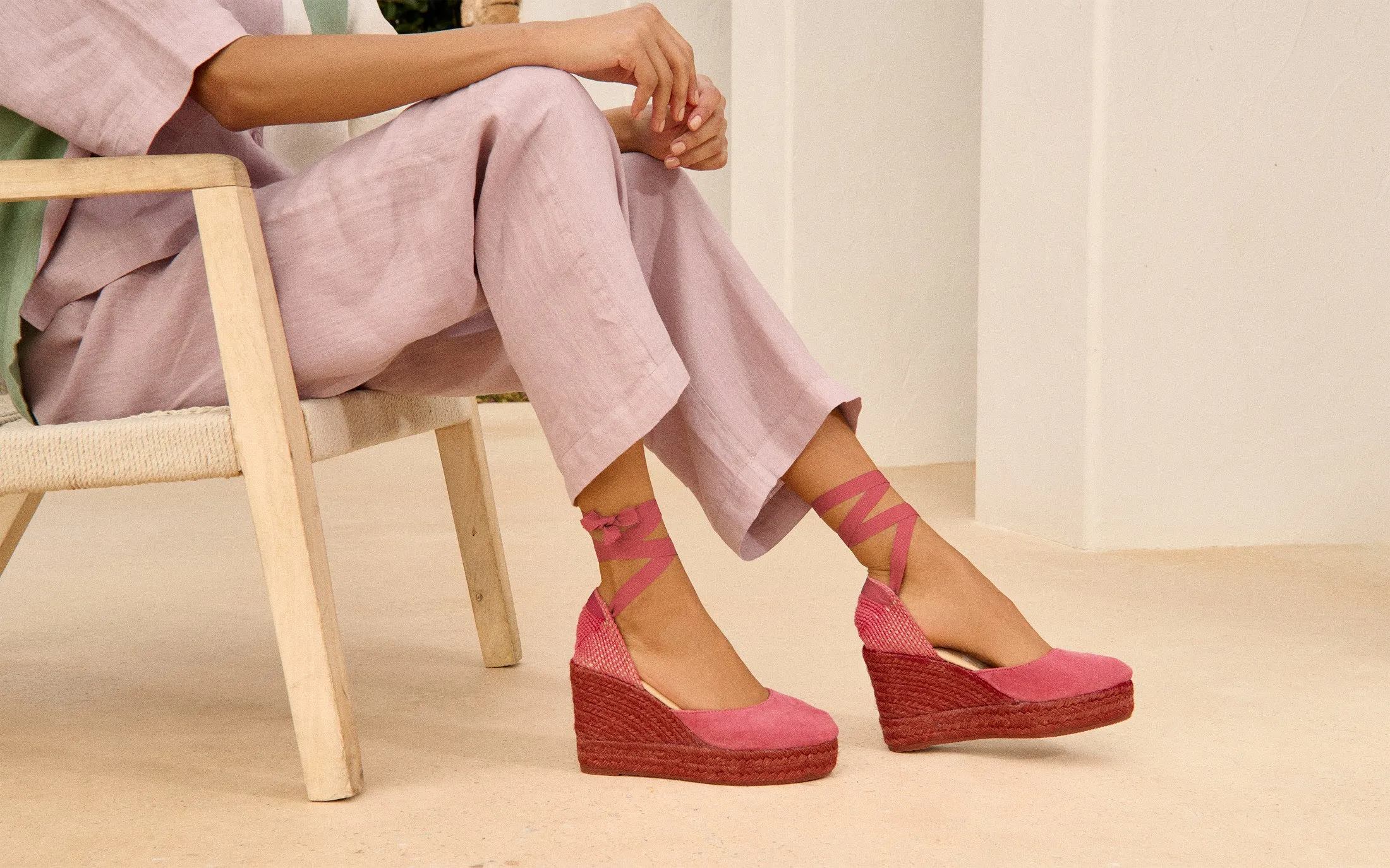 Soft Suede Wedge Espadrilles - W21WV - Hamptons Terracotta On Tone