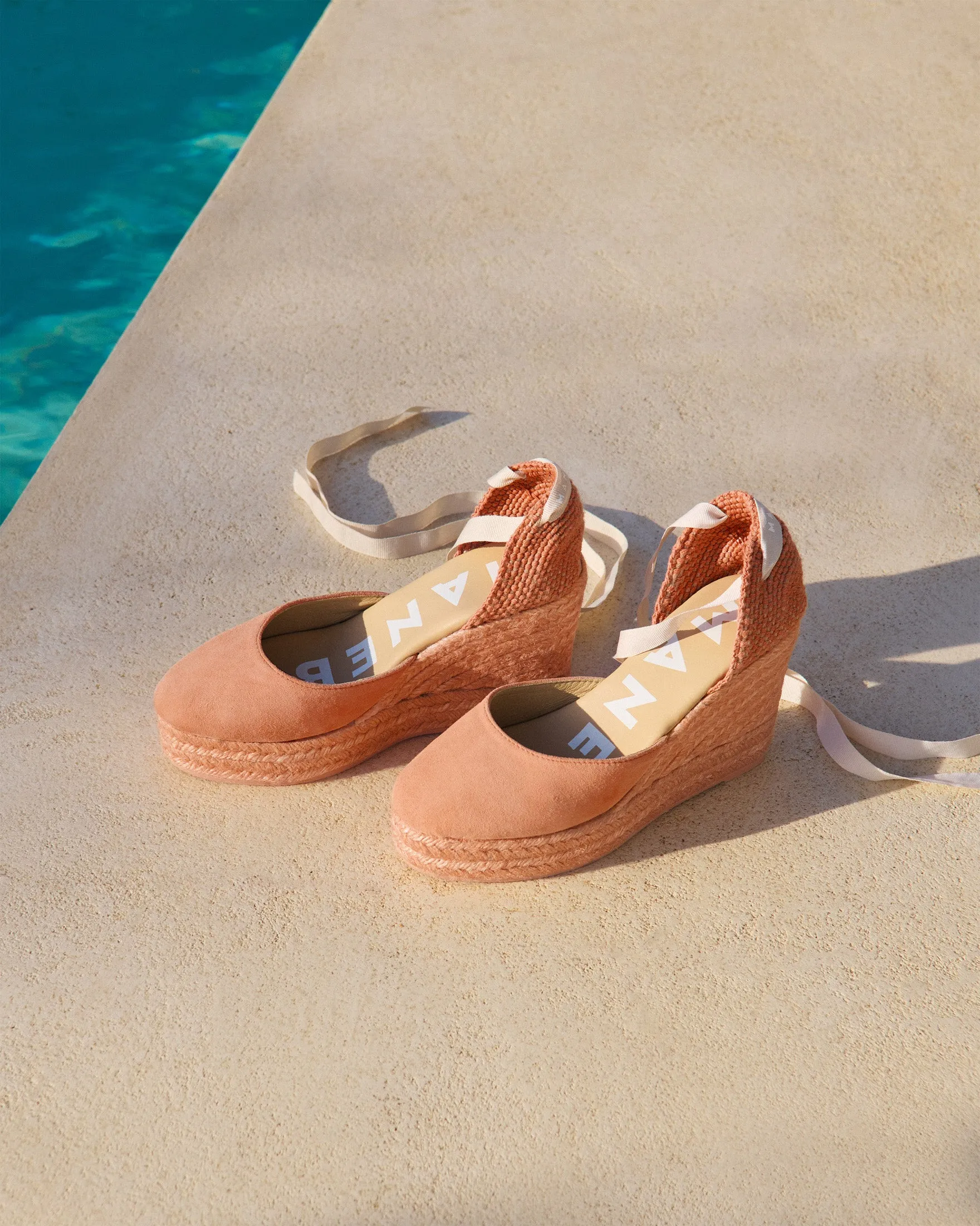 Soft Suede Wedge Espadrilles - W29WV - Hamptons Island Peach On Tone