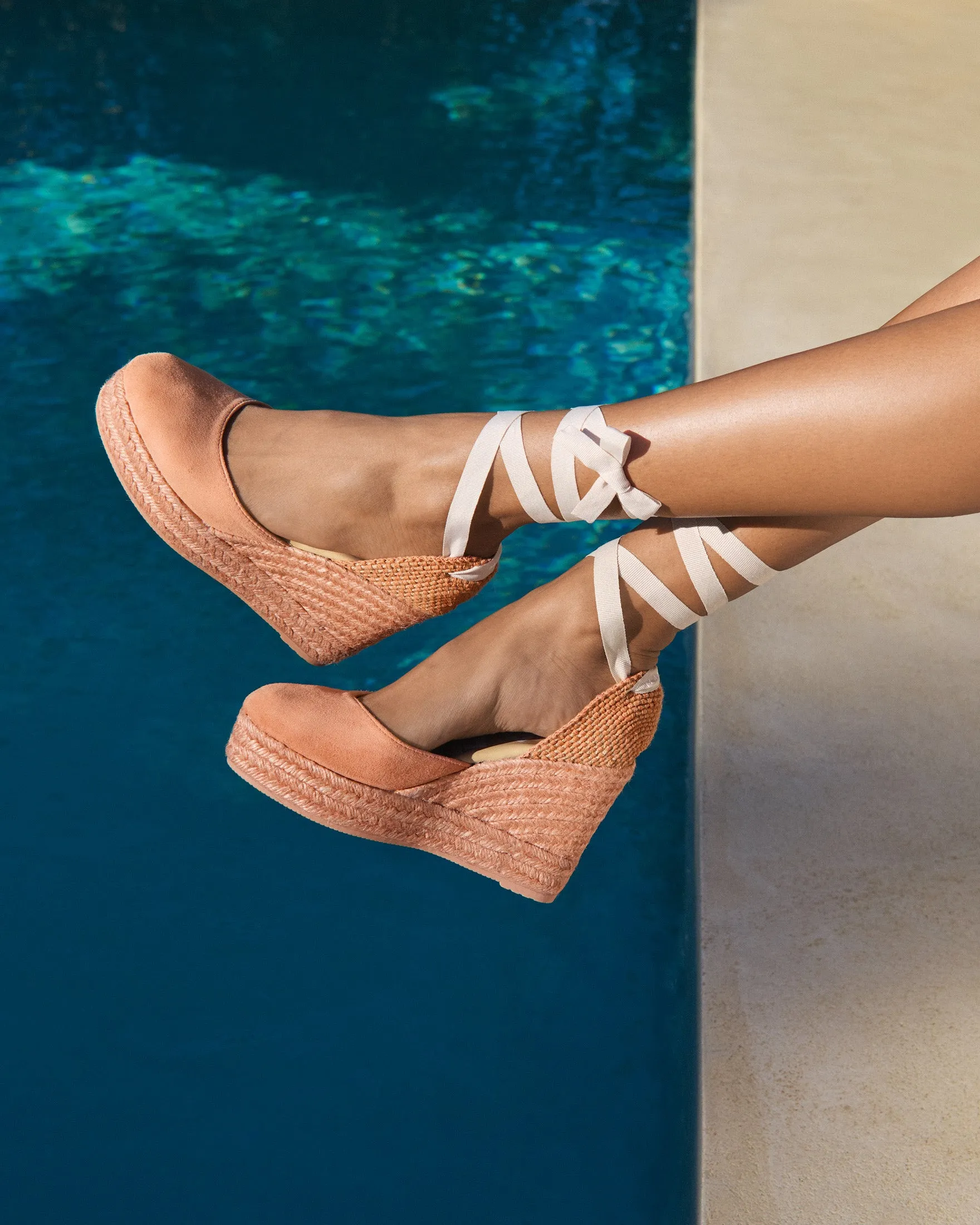 Soft Suede Wedge Espadrilles - W29WV - Hamptons Island Peach On Tone
