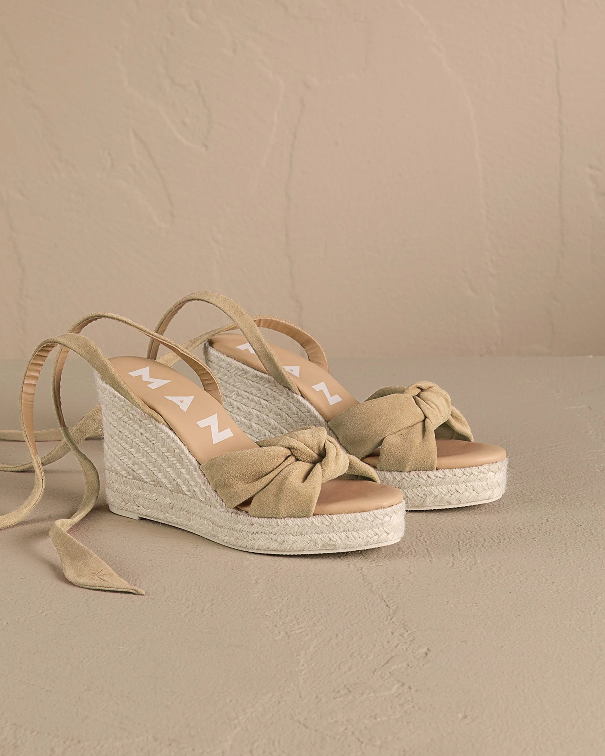 Soft Suede Wedge Espadrilles With Knot - M11WS - Hamptons Champagne Beige