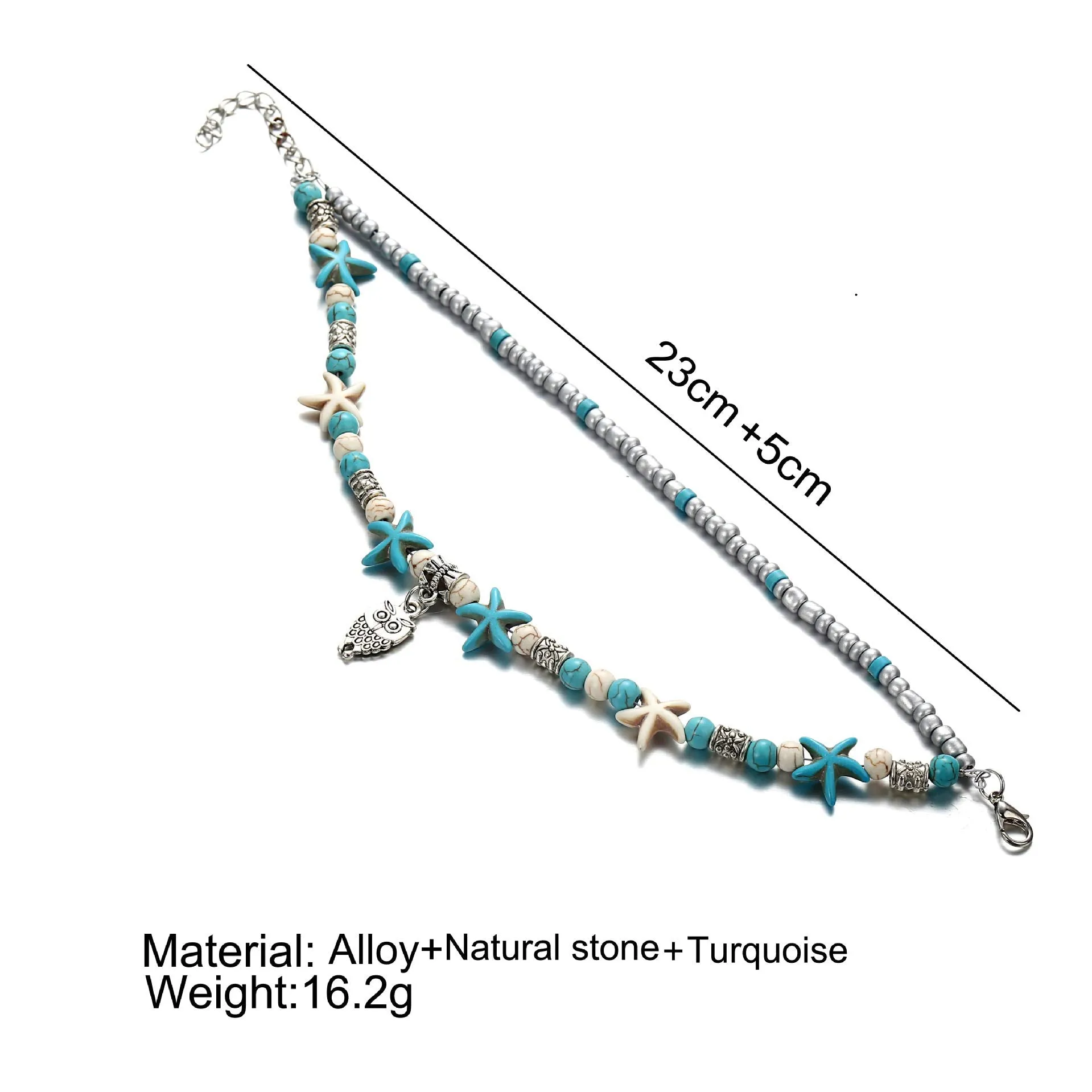 Softones Blue Starfish Turtle Anklet Multilayer Charm Beads Sea Handmade Boho Anklet Foot Jewelry for Women