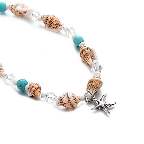Softones Blue Starfish Turtle Anklet Multilayer Charm Beads Sea Handmade Boho Anklet Foot Jewelry for Women