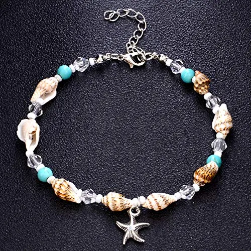Softones Blue Starfish Turtle Anklet Multilayer Charm Beads Sea Handmade Boho Anklet Foot Jewelry for Women