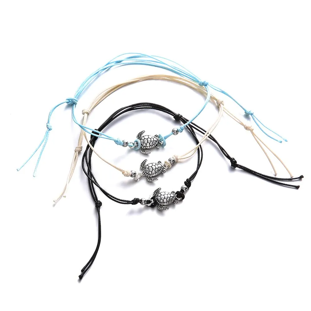 Softones Blue Starfish Turtle Anklet Multilayer Charm Beads Sea Handmade Boho Anklet Foot Jewelry for Women
