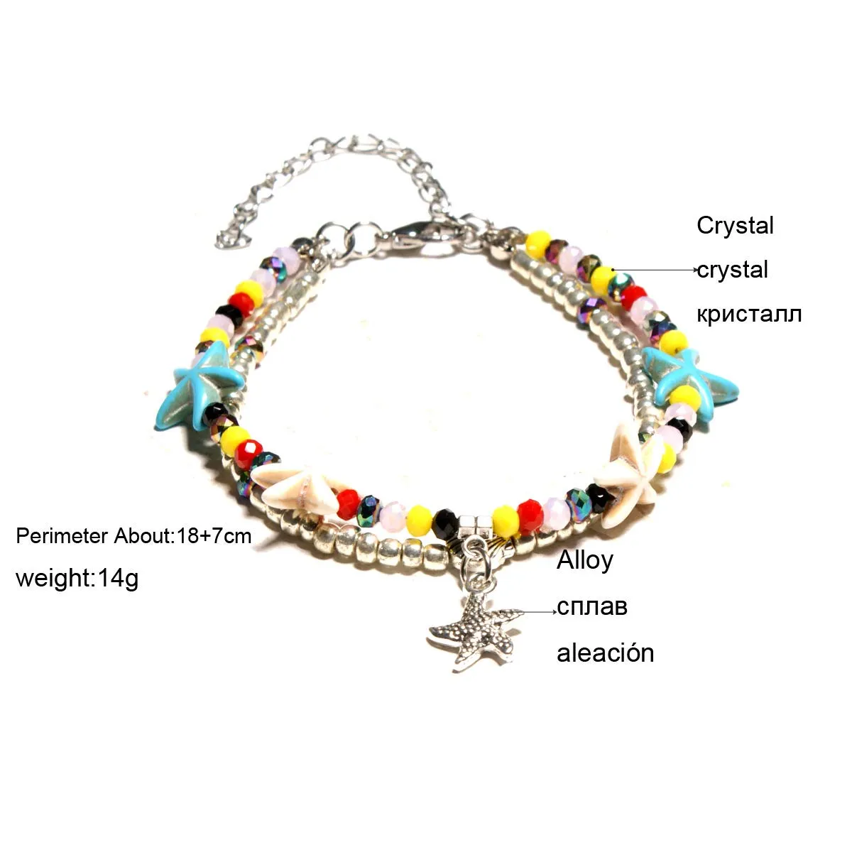 Softones Blue Starfish Turtle Anklet Multilayer Charm Beads Sea Handmade Boho Anklet Foot Jewelry for Women