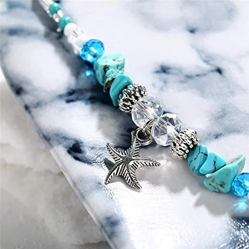 Softones Blue Starfish Turtle Anklet Multilayer Charm Beads Sea Handmade Boho Anklet Foot Jewelry for Women