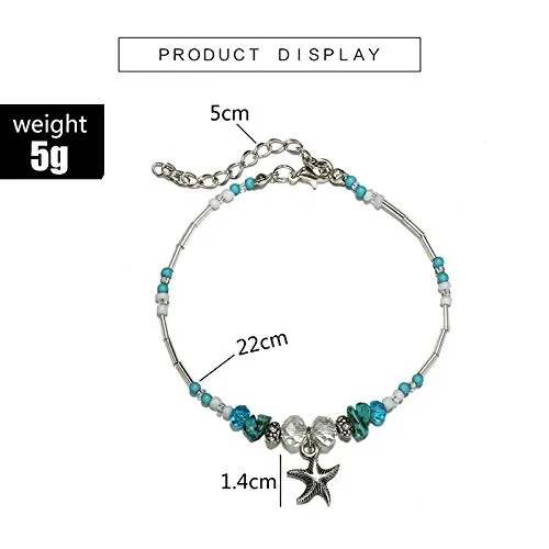 Softones Blue Starfish Turtle Anklet Multilayer Charm Beads Sea Handmade Boho Anklet Foot Jewelry for Women