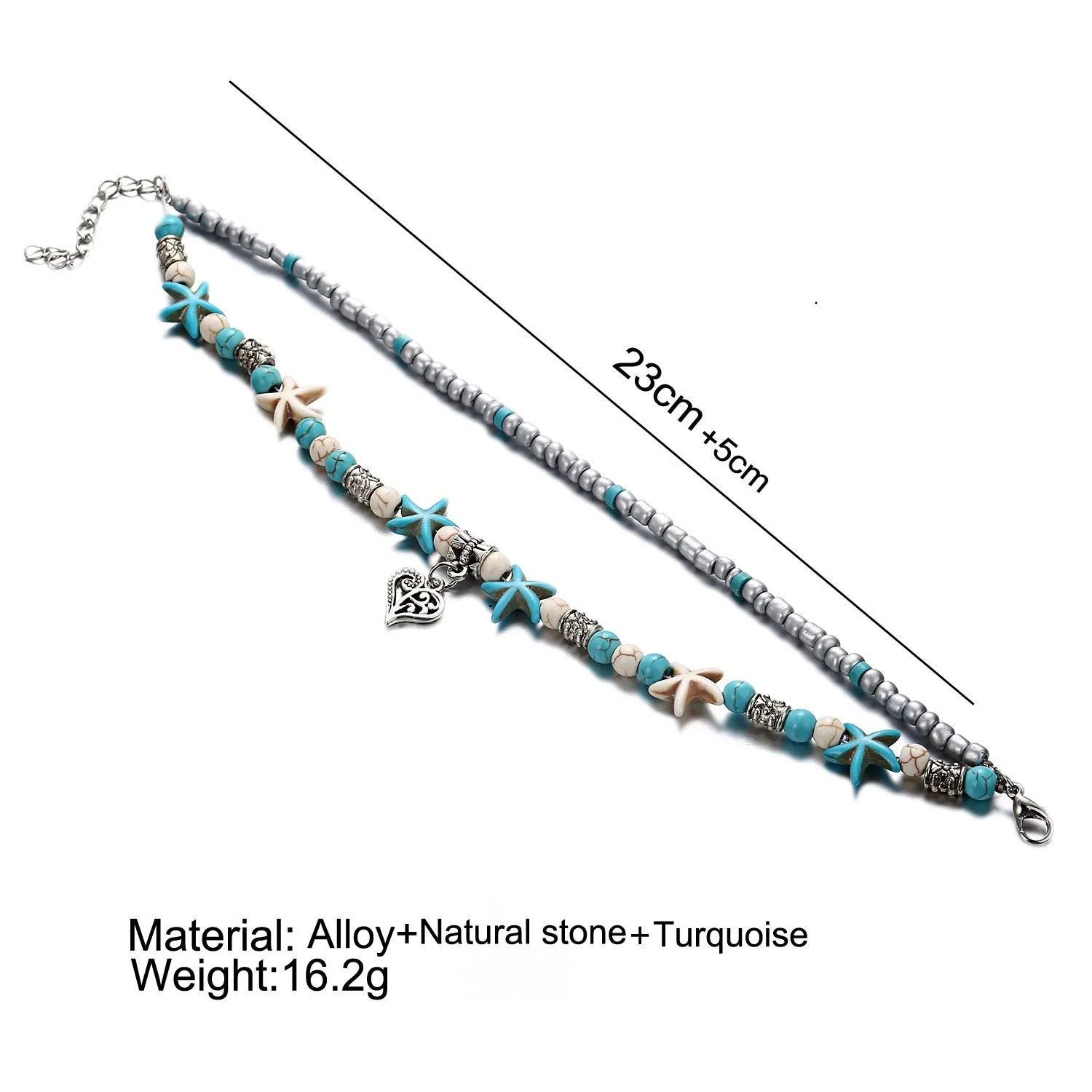 Softones Blue Starfish Turtle Anklet Multilayer Charm Beads Sea Handmade Boho Anklet Foot Jewelry for Women