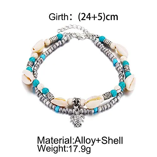 Softones Blue Starfish Turtle Anklet Multilayer Charm Beads Sea Handmade Boho Anklet Foot Jewelry for Women