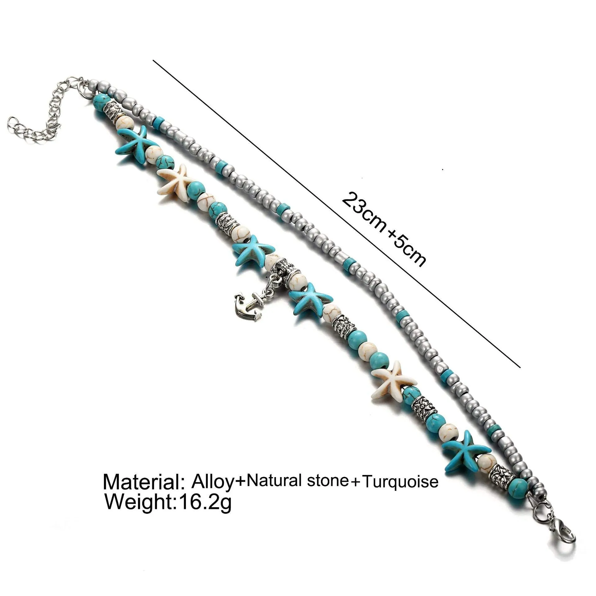 Softones Blue Starfish Turtle Anklet Multilayer Charm Beads Sea Handmade Boho Anklet Foot Jewelry for Women