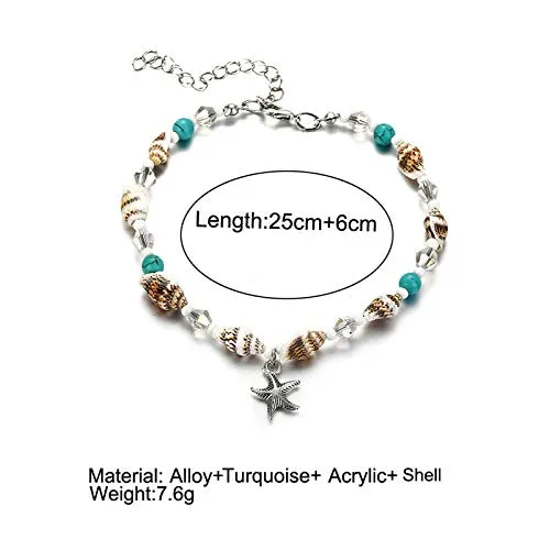 Softones Blue Starfish Turtle Anklet Multilayer Charm Beads Sea Handmade Boho Anklet Foot Jewelry for Women