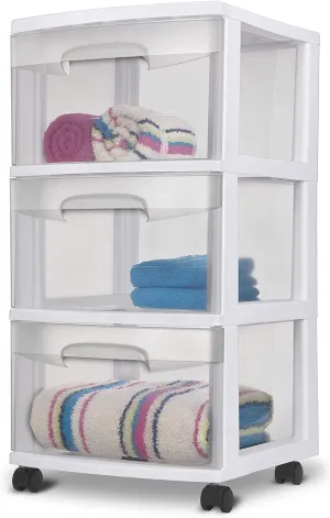 Sterilite 3-Drawer Cart, White with See-Through Drawers & Wheels! Cart has some minor scuff marks from shipping!