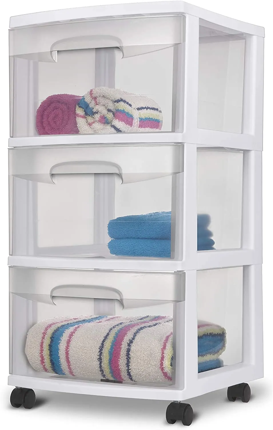 Sterilite 3-Drawer Cart, White with See-Through Drawers & Wheels! Cart has some minor scuff marks from shipping!