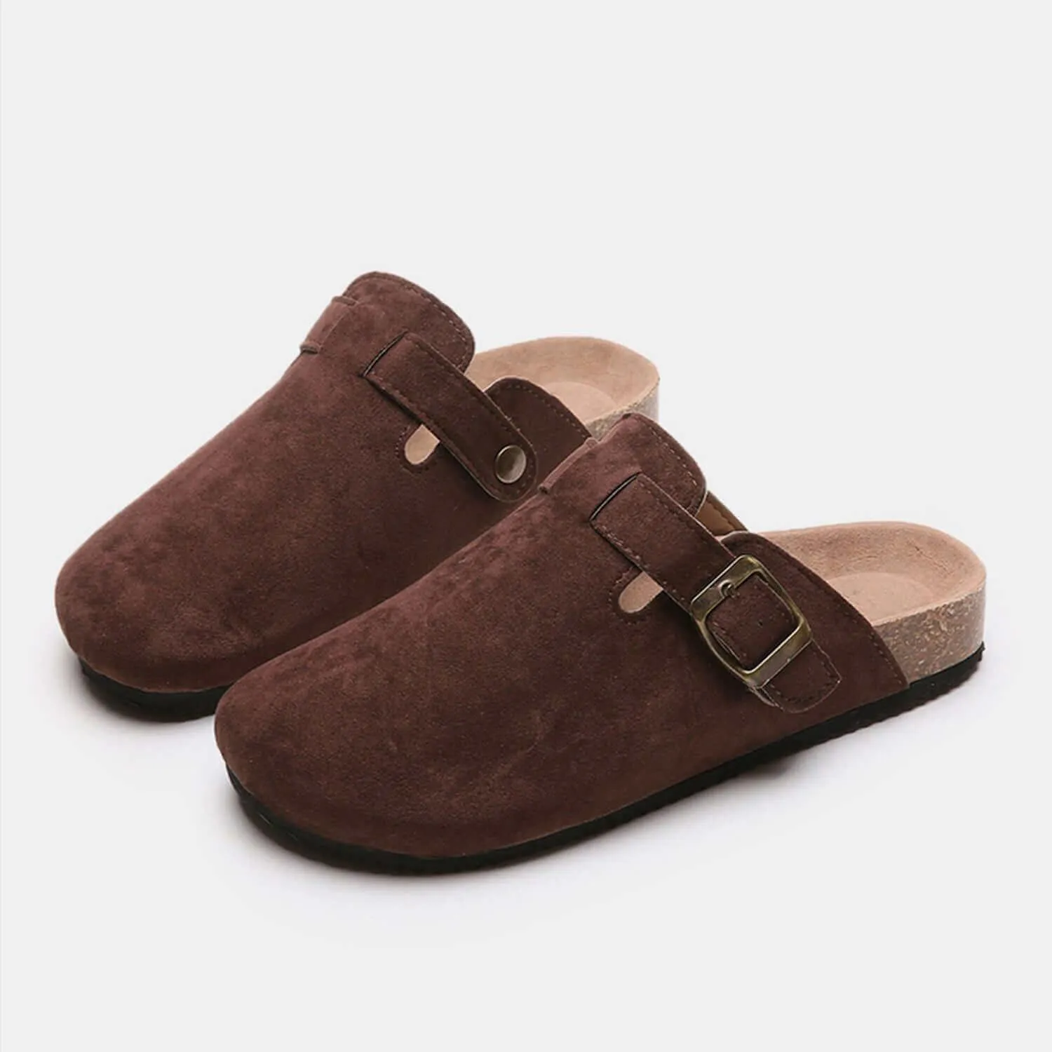 Suede Closed Toe Buckle Slides – Comfort with a Twist