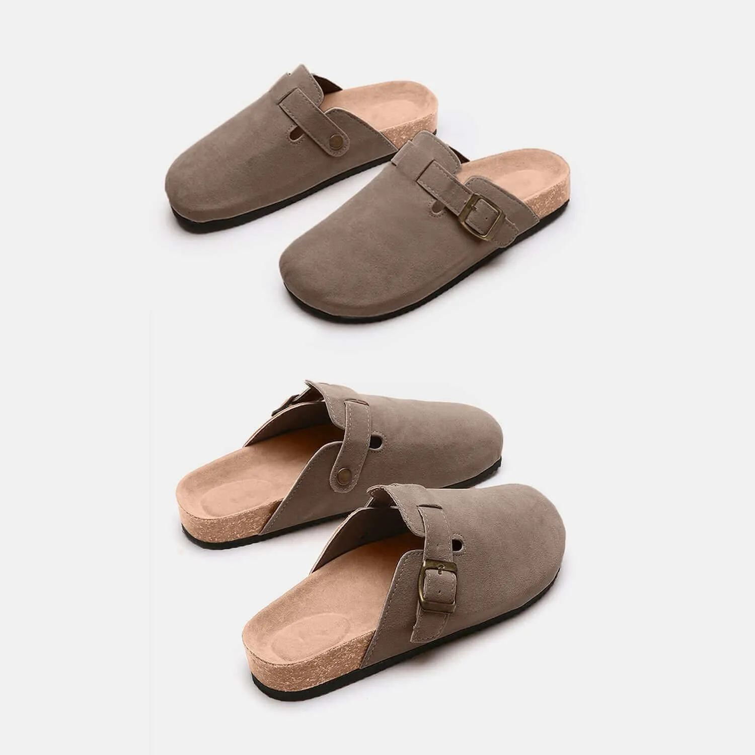 Suede Closed Toe Buckle Slides – Comfort with a Twist
