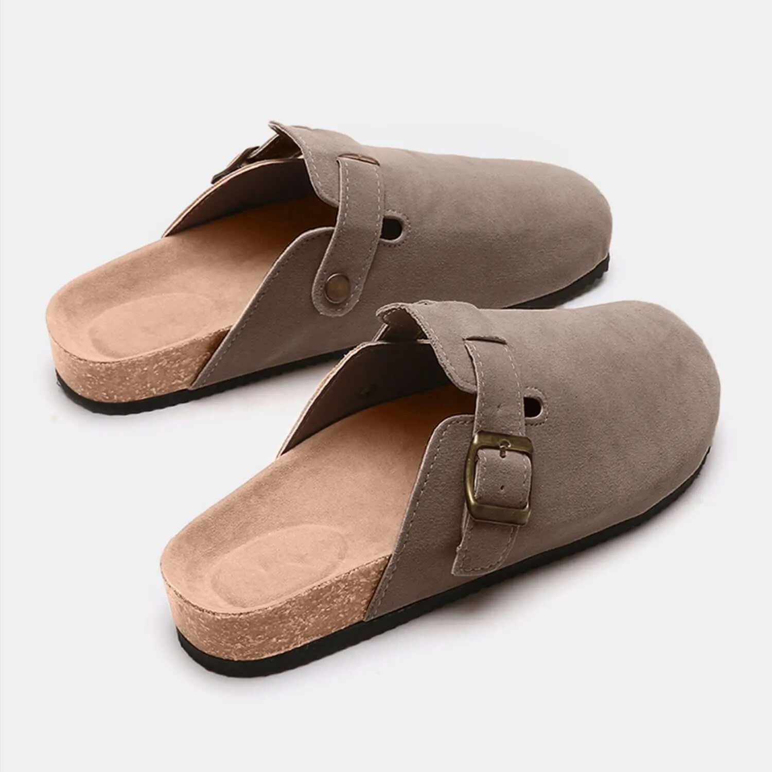 Suede Closed Toe Buckle Slides – Comfort with a Twist