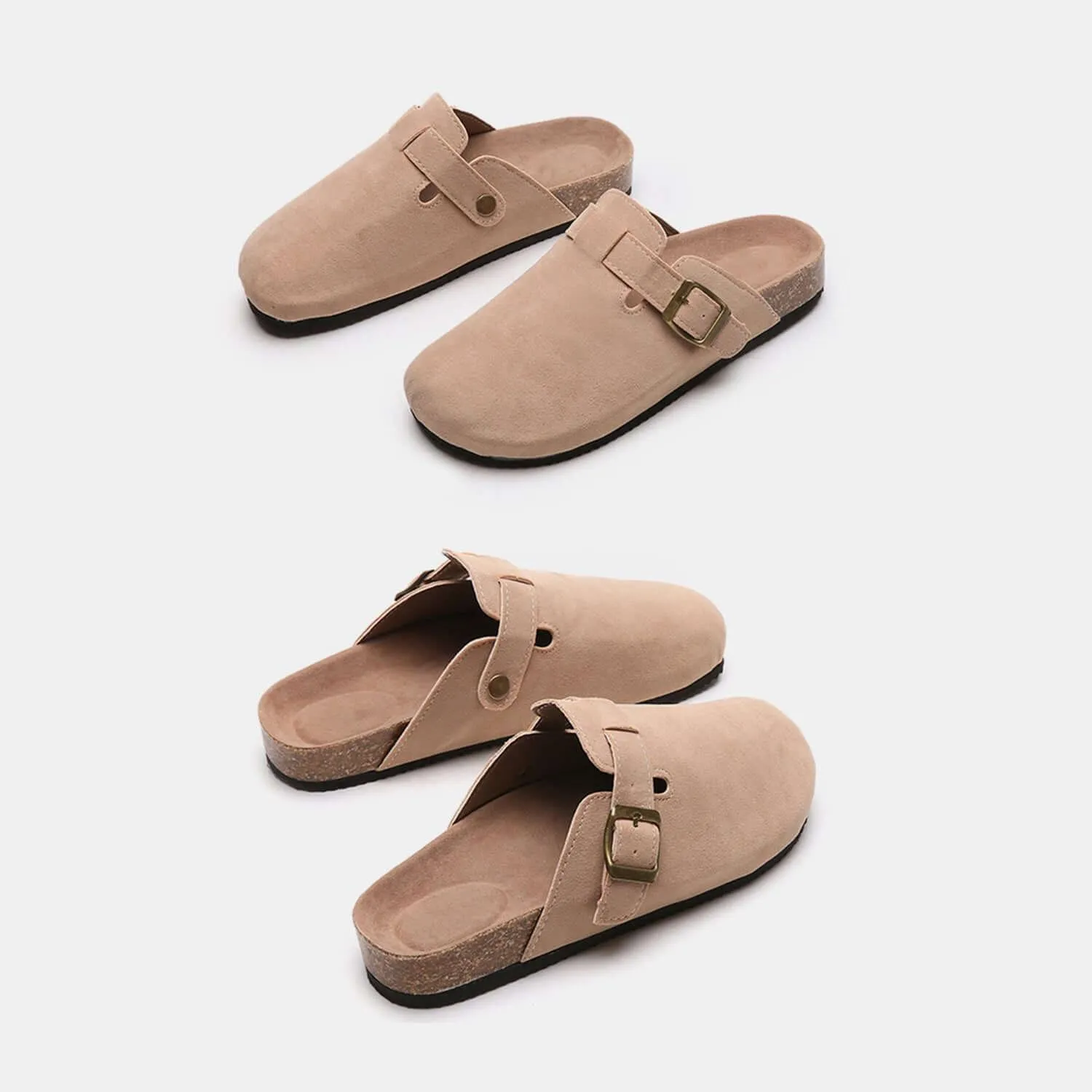 Suede Closed Toe Buckle Slides – Comfort with a Twist