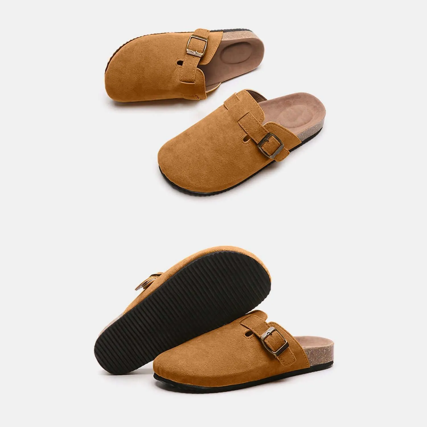 Suede Closed Toe Buckle Slides – Comfort with a Twist