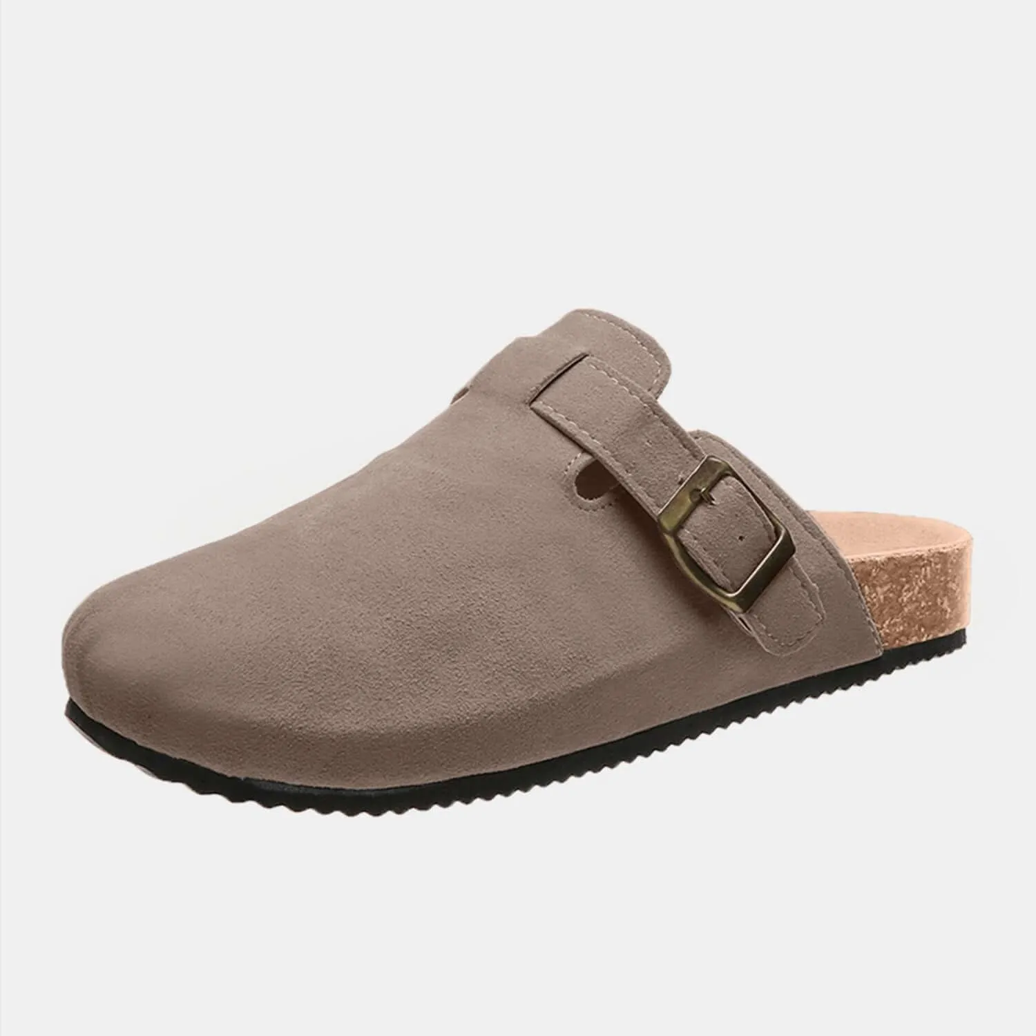 Suede Closed Toe Buckle Slides – Comfort with a Twist
