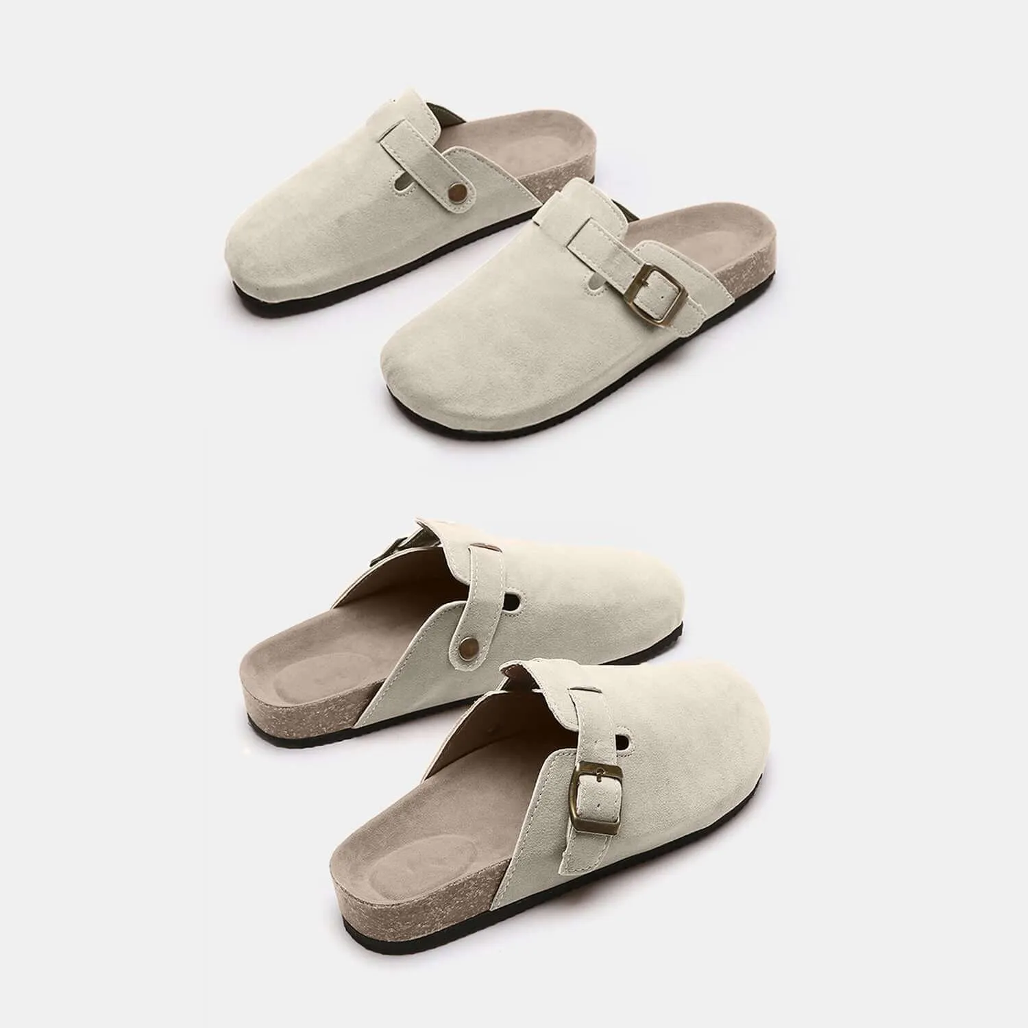Suede Closed Toe Buckle Slides – Comfort with a Twist