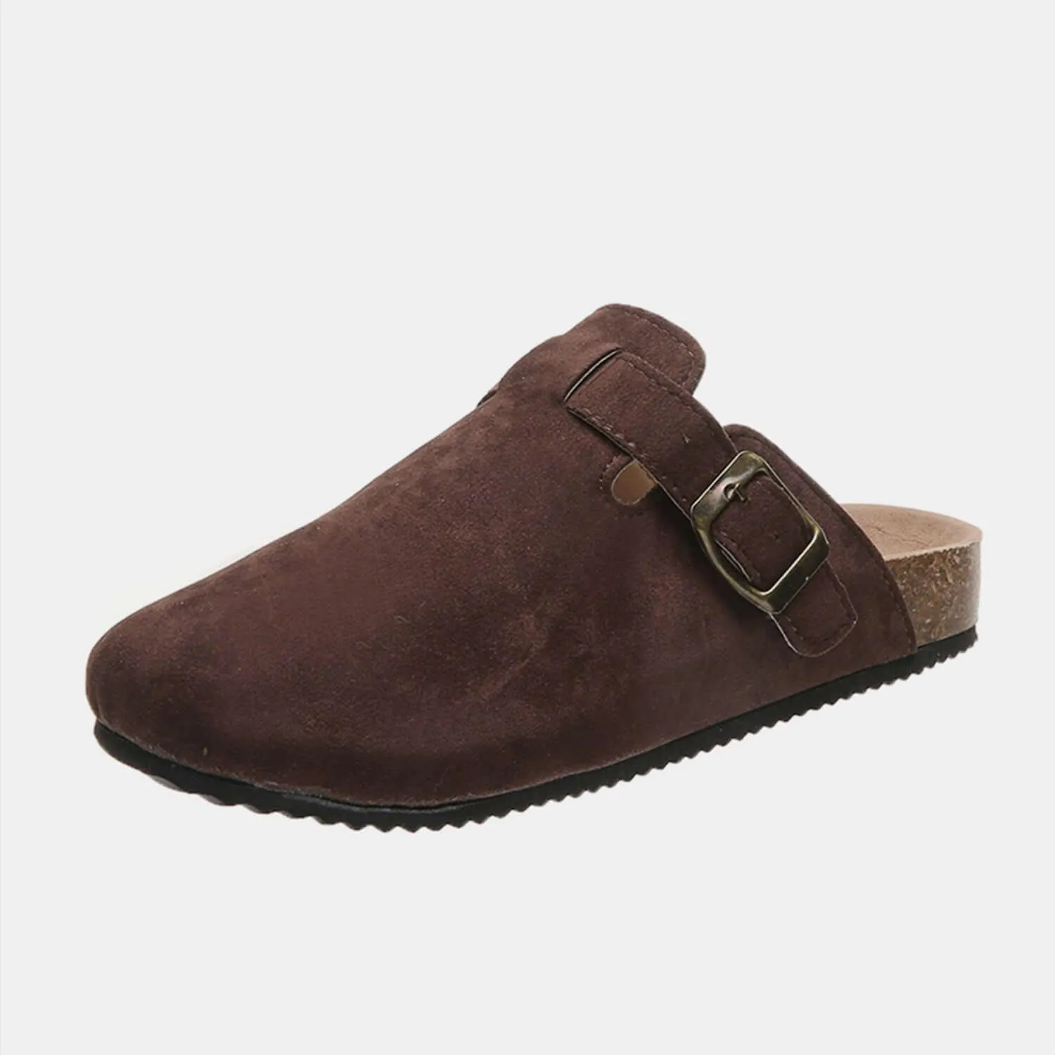 Suede Closed Toe Buckle Slides – Comfort with a Twist