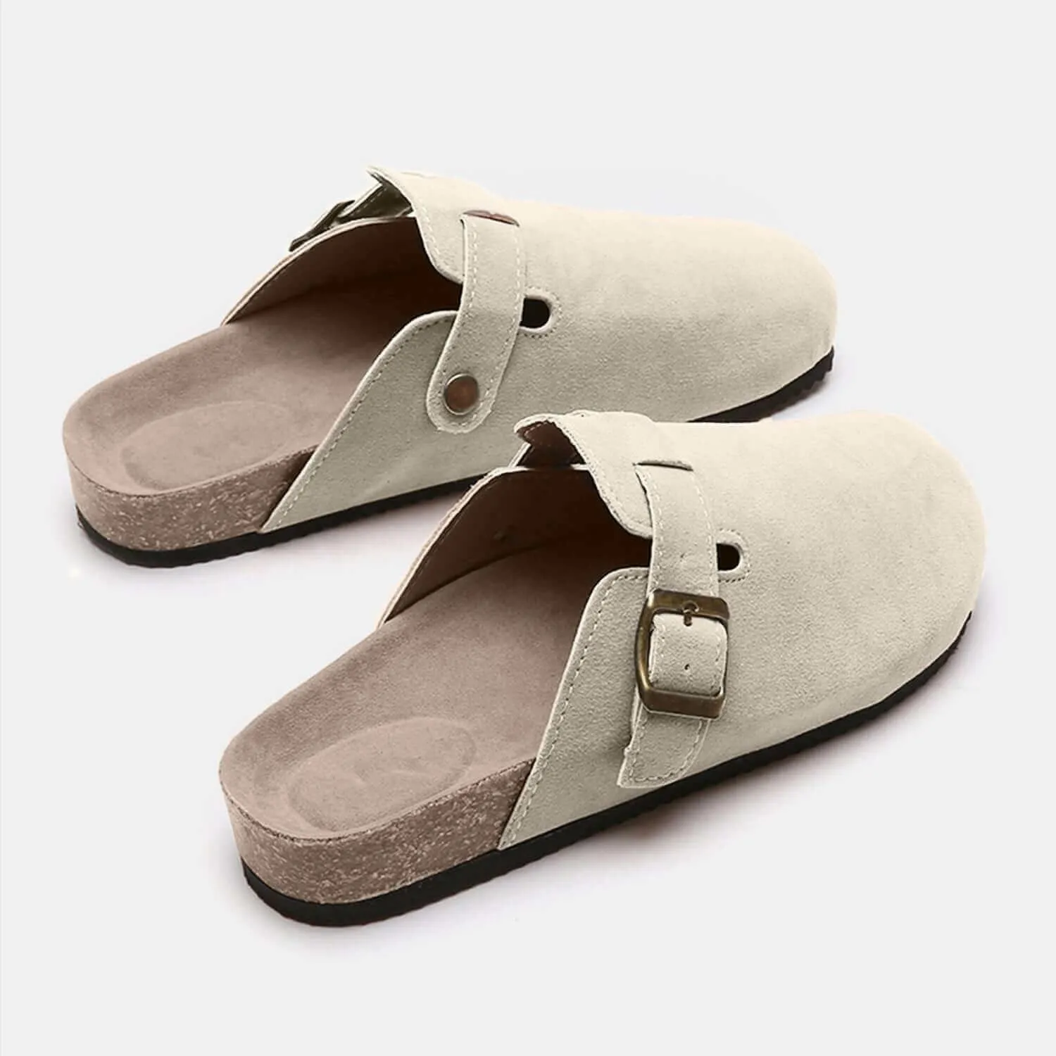 Suede Closed Toe Buckle Slides – Comfort with a Twist