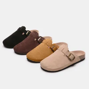 Suede Closed Toe Buckle Slides – Comfort with a Twist