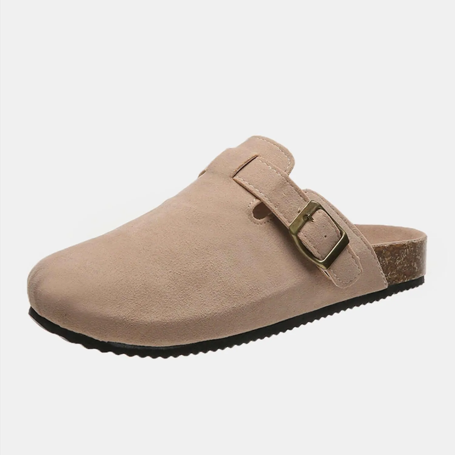 Suede Closed Toe Buckle Slides – Comfort with a Twist