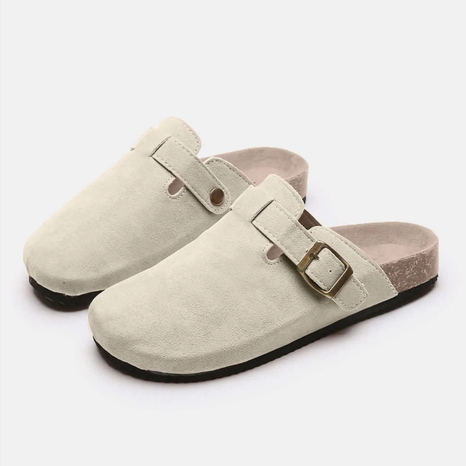 Suede Closed Toe Buckle Slides – Comfort with a Twist
