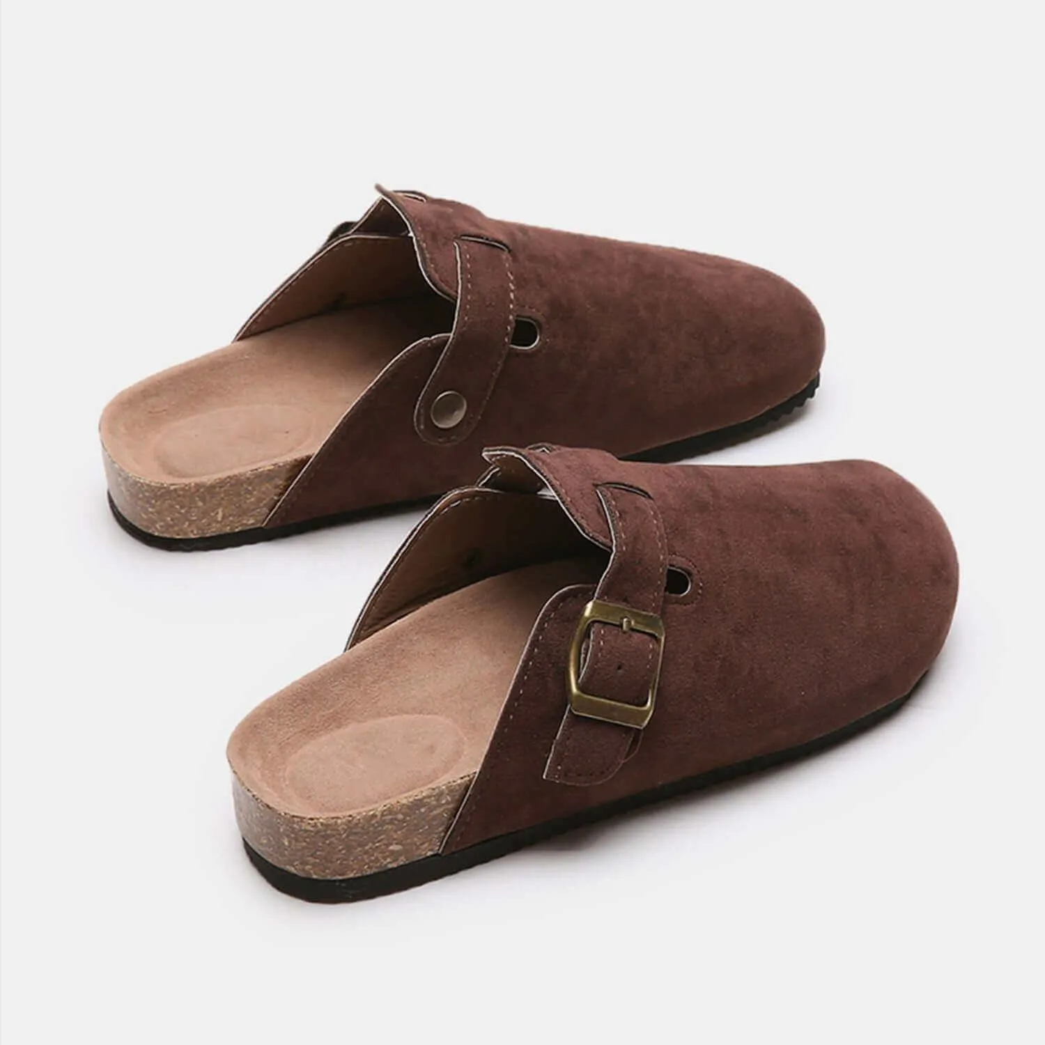Suede Closed Toe Buckle Slides – Comfort with a Twist