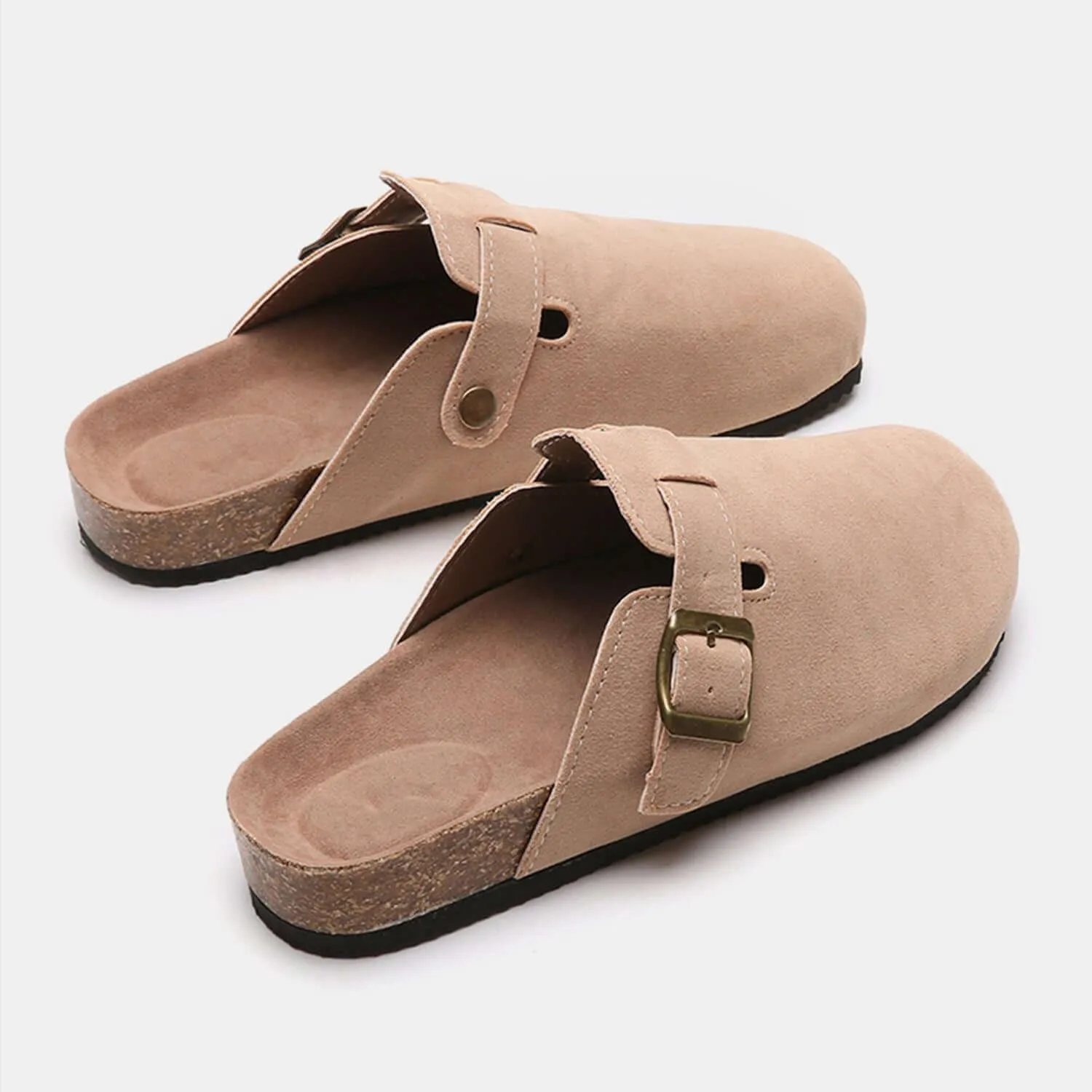 Suede Closed Toe Buckle Slides – Comfort with a Twist
