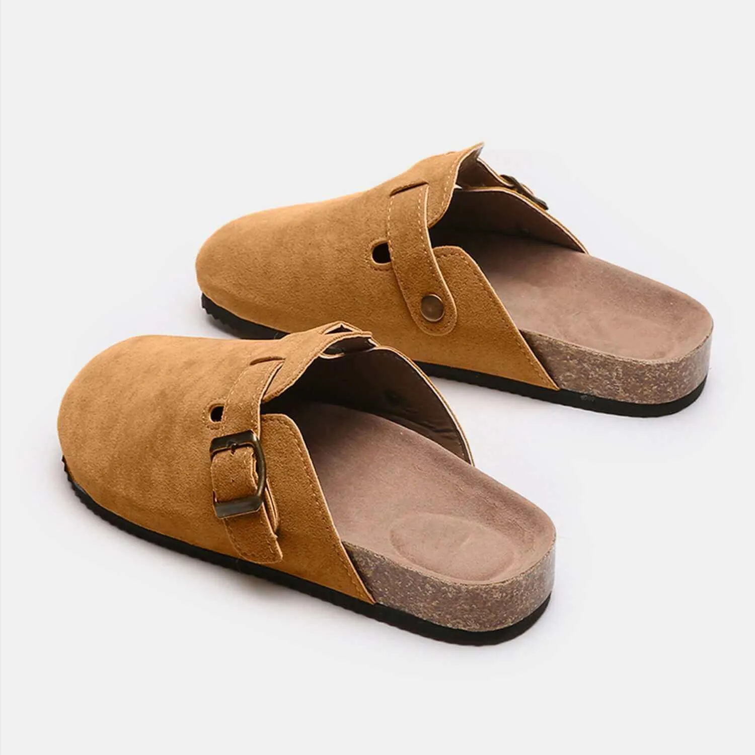 Suede Closed Toe Buckle Slides – Comfort with a Twist