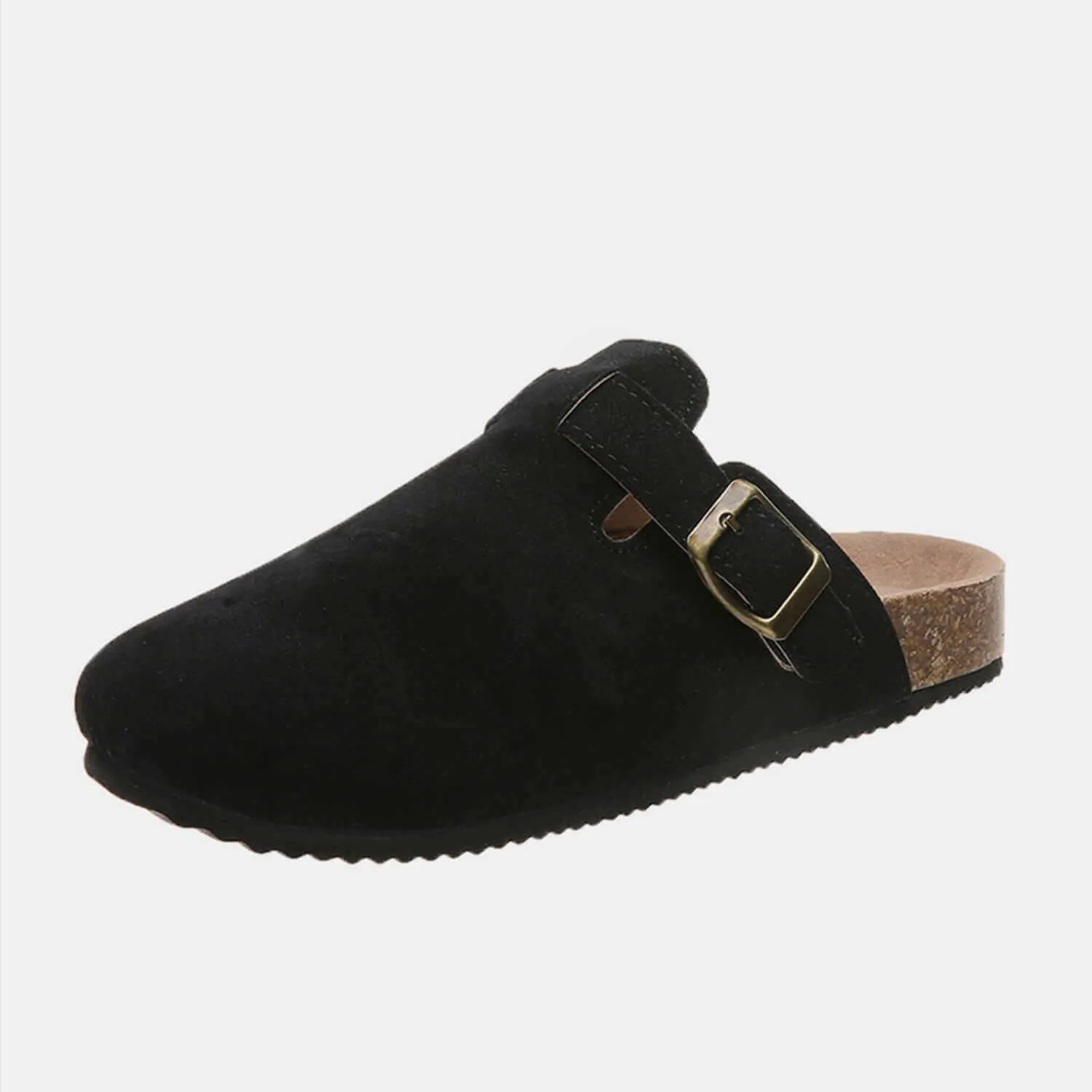 Suede Closed Toe Buckle Slides – Comfort with a Twist