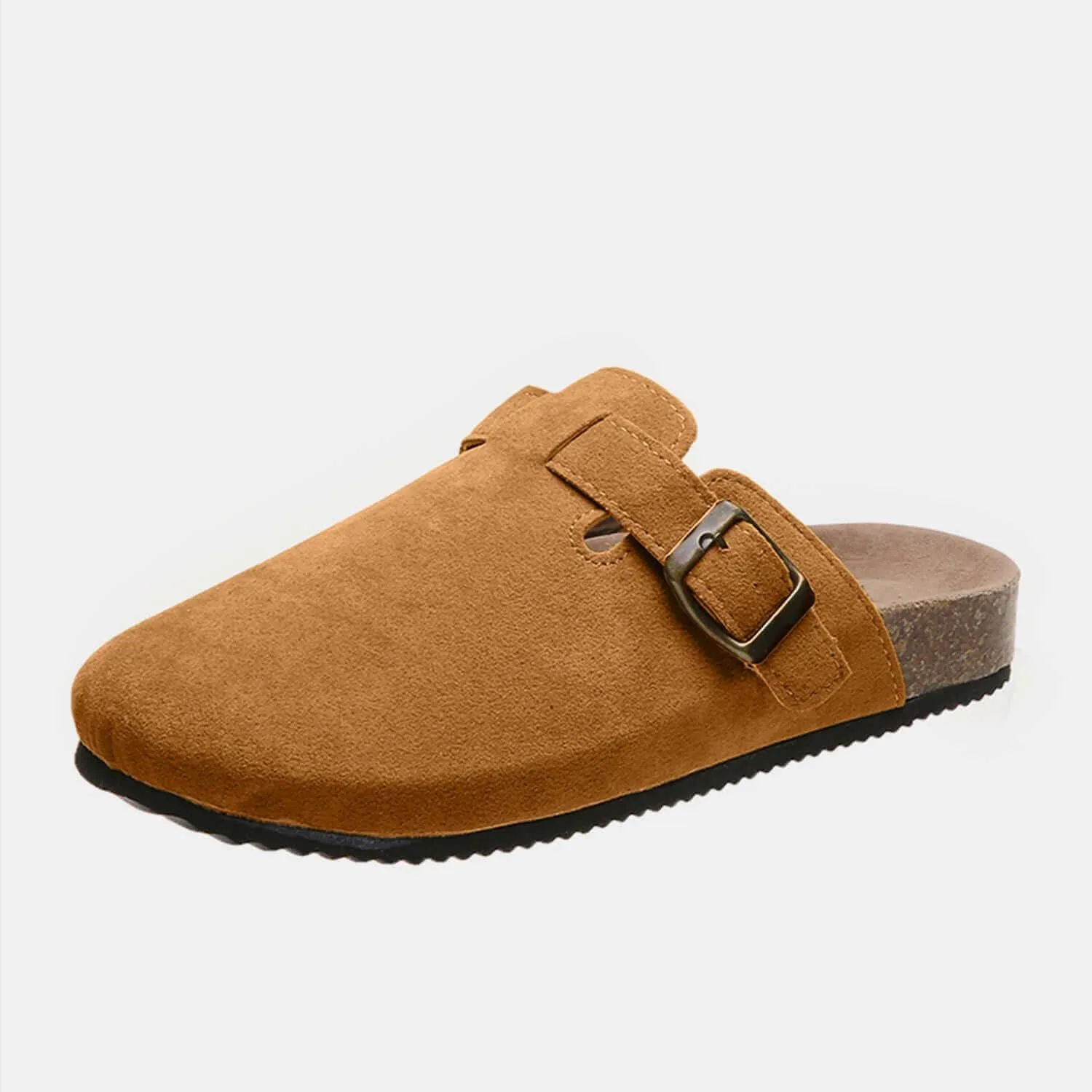Suede Closed Toe Buckle Slides – Comfort with a Twist