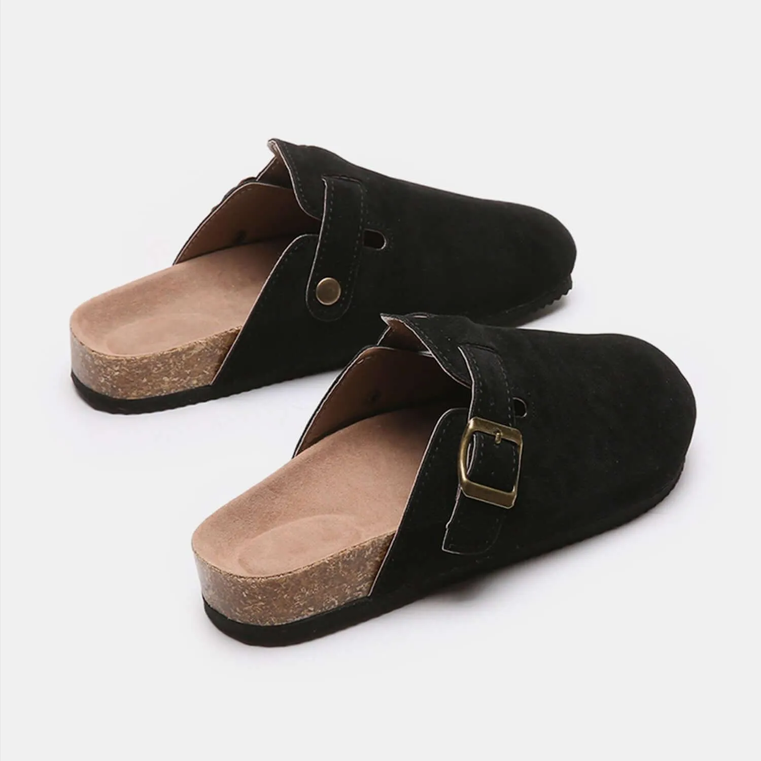 Suede Closed Toe Buckle Slides – Comfort with a Twist
