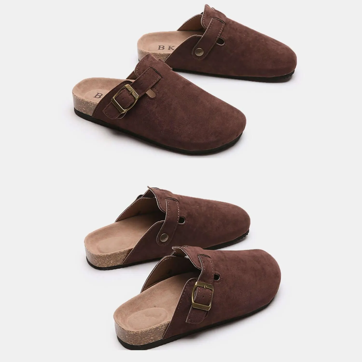 Suede Closed Toe Buckle Slides – Comfort with a Twist