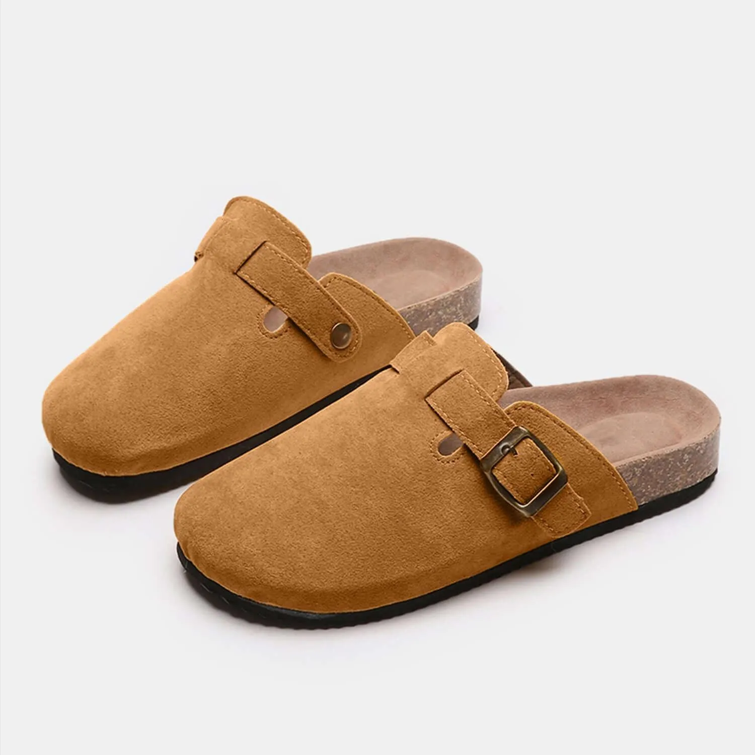 Suede Closed Toe Buckle Slides – Comfort with a Twist