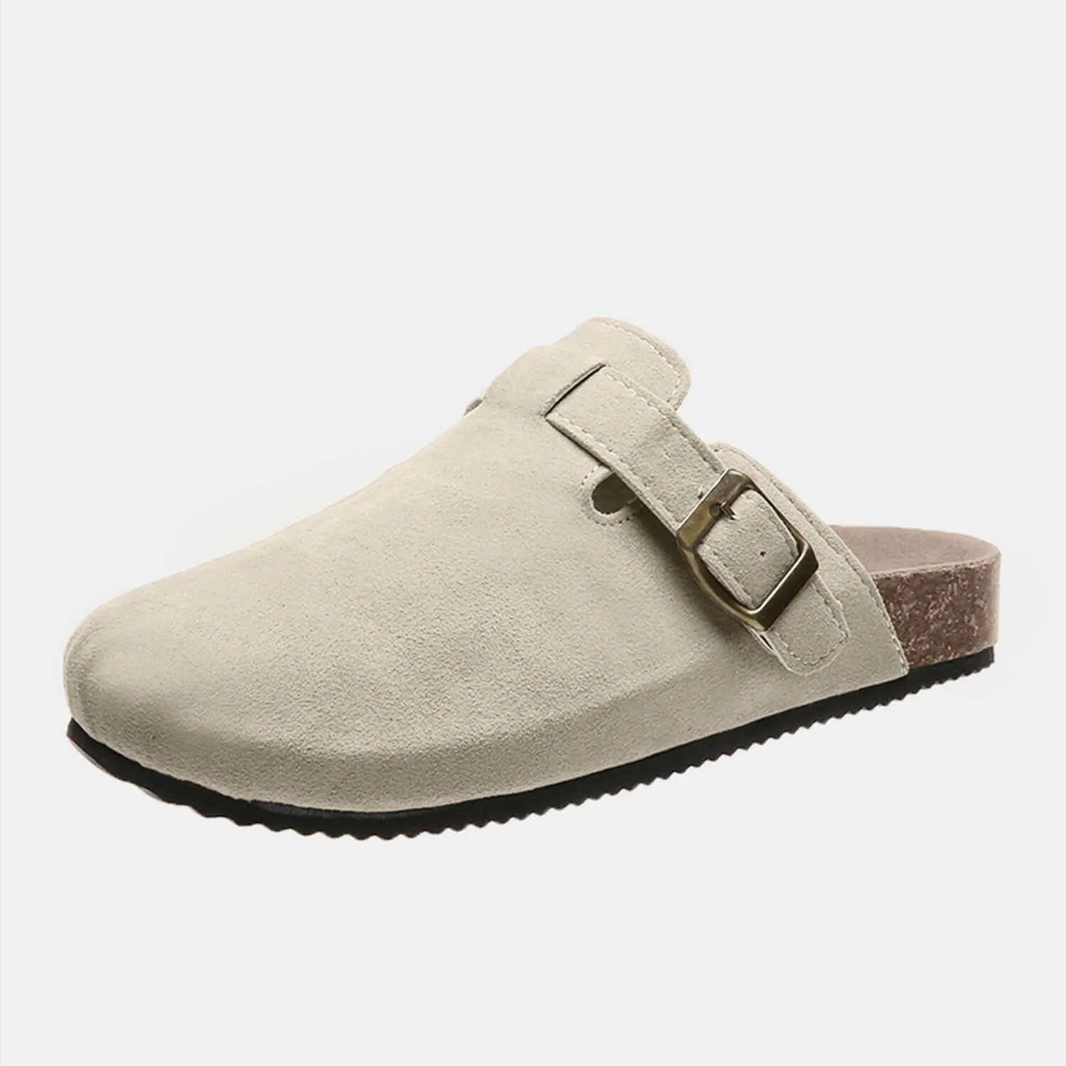 Suede Closed Toe Buckle Slides – Comfort with a Twist