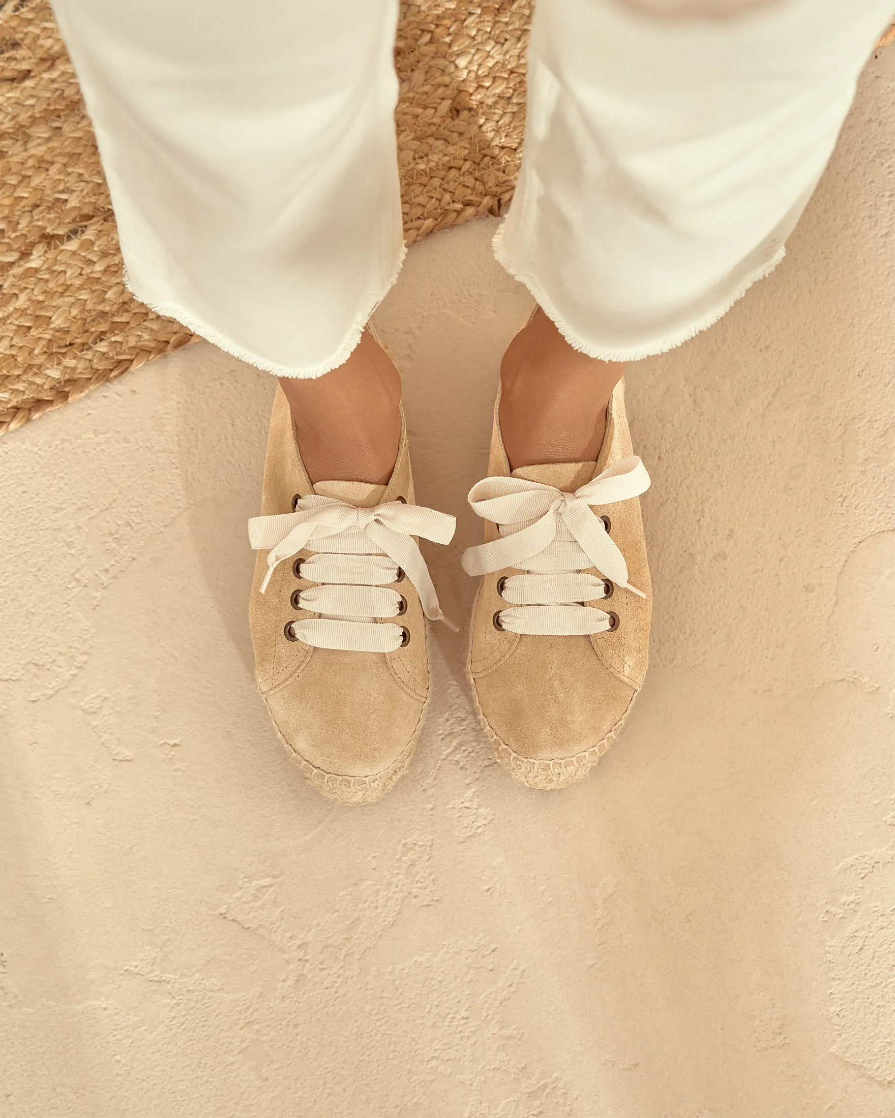 Suede Lace-Up Espadrilles - K11E0 - Hamptons Champagne Beige