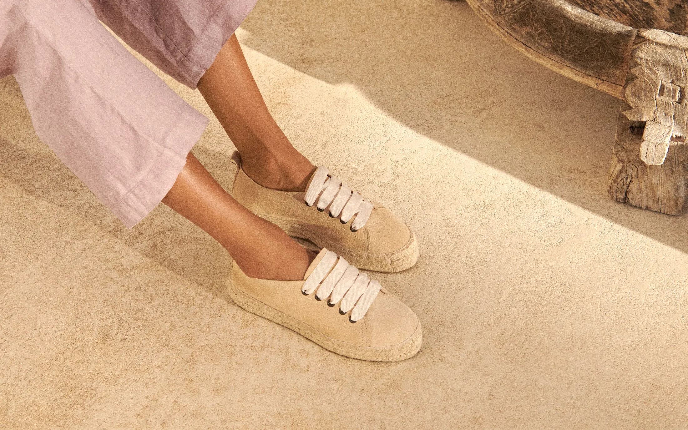 Suede Lace-Up Espadrilles - K11E0 - Hamptons Champagne Beige