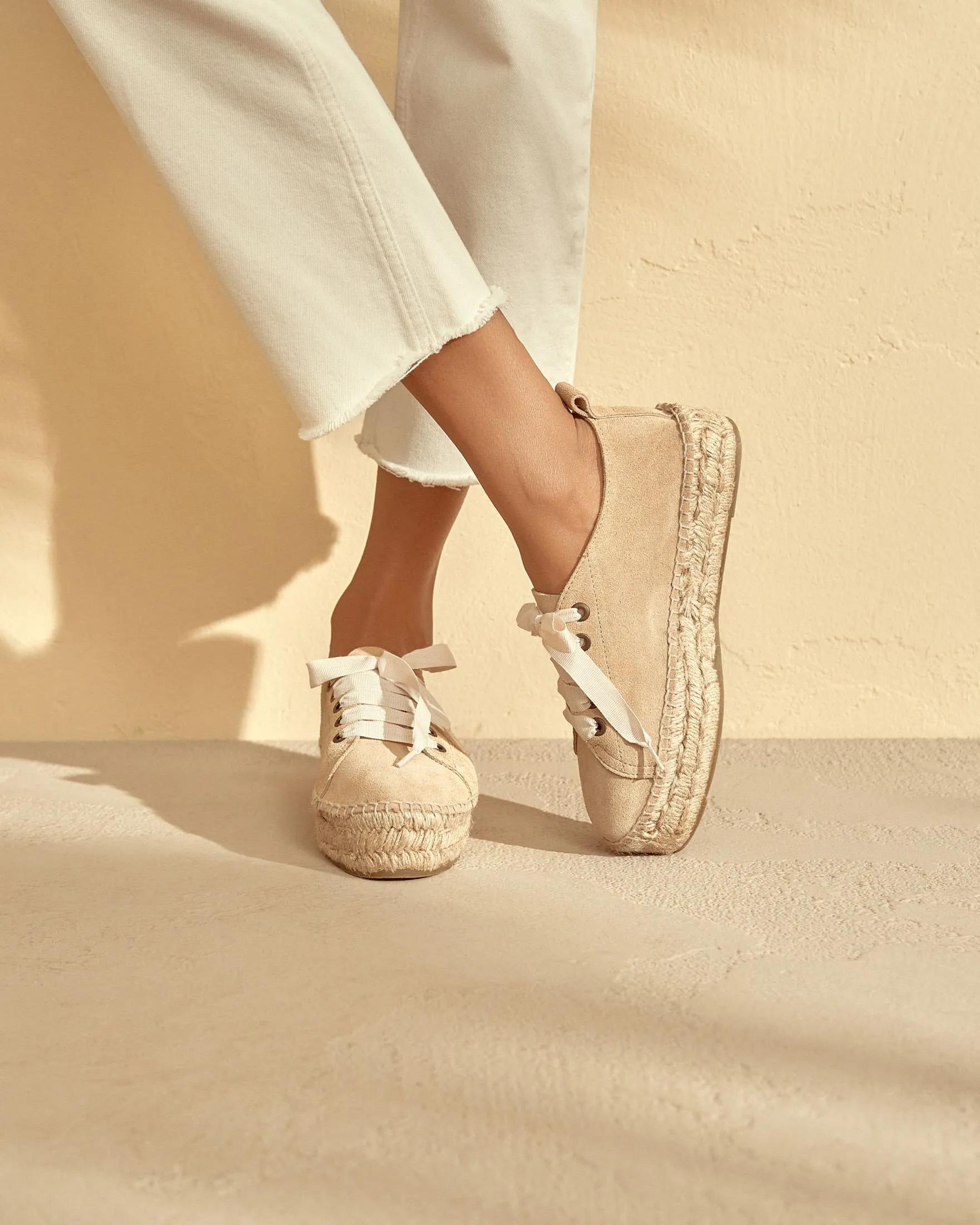 Suede Lace-Up Espadrilles - K11E0 - Hamptons Champagne Beige